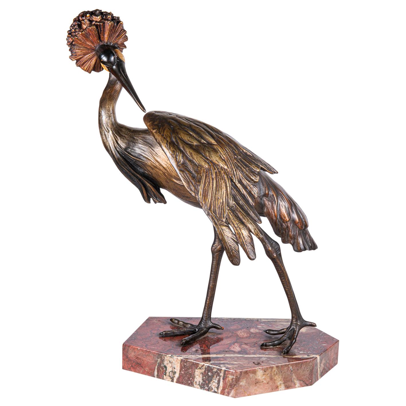Bronze Statue of a Crane, Signed 'Otto Lang' For Sale