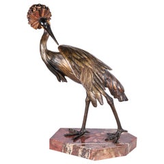 Bronze Statue of a Crane, Signed 'Otto Lang'