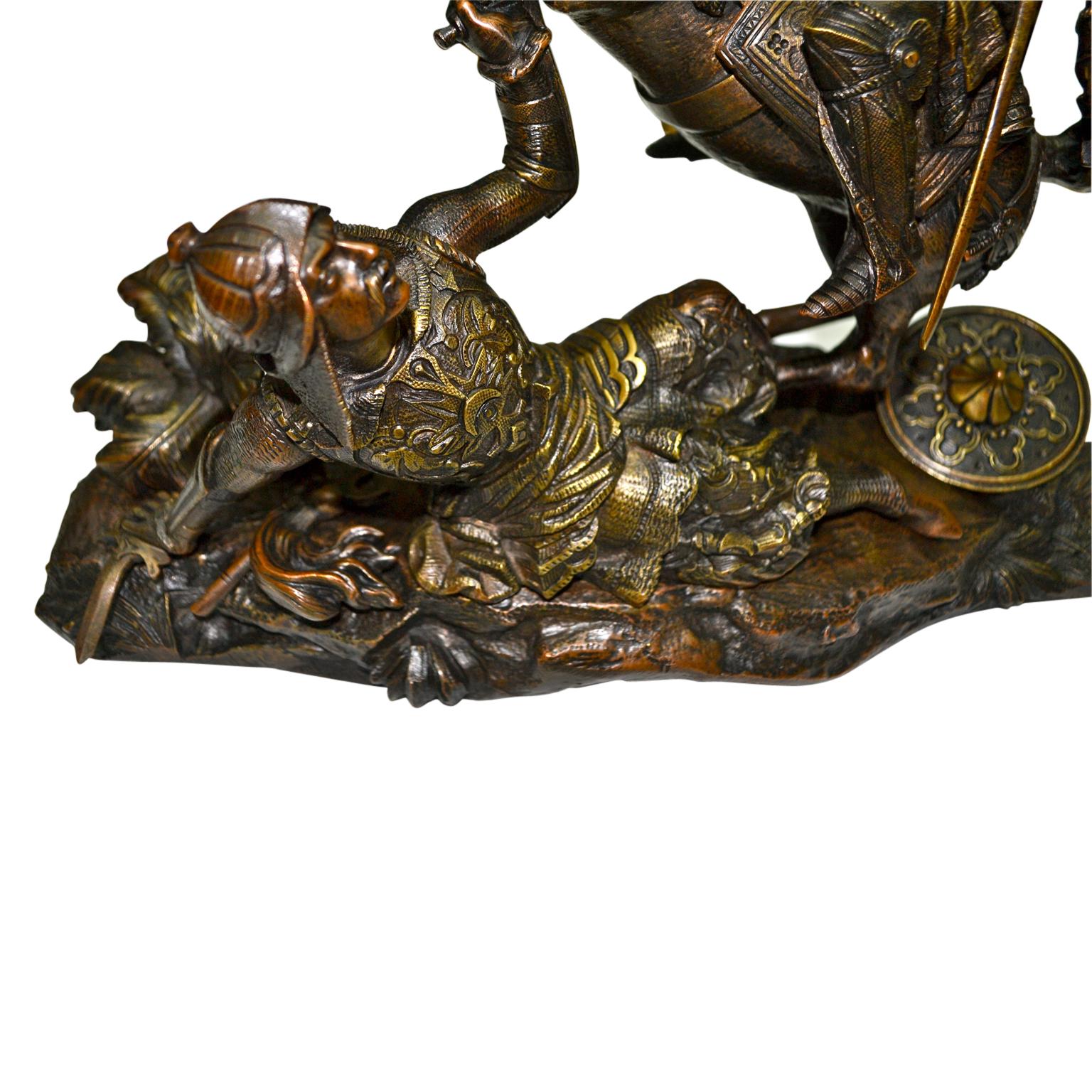 Renaissance Revival  Troubadour Bronze of the Combat of Charles Martel and the Ottoman King Abderame
