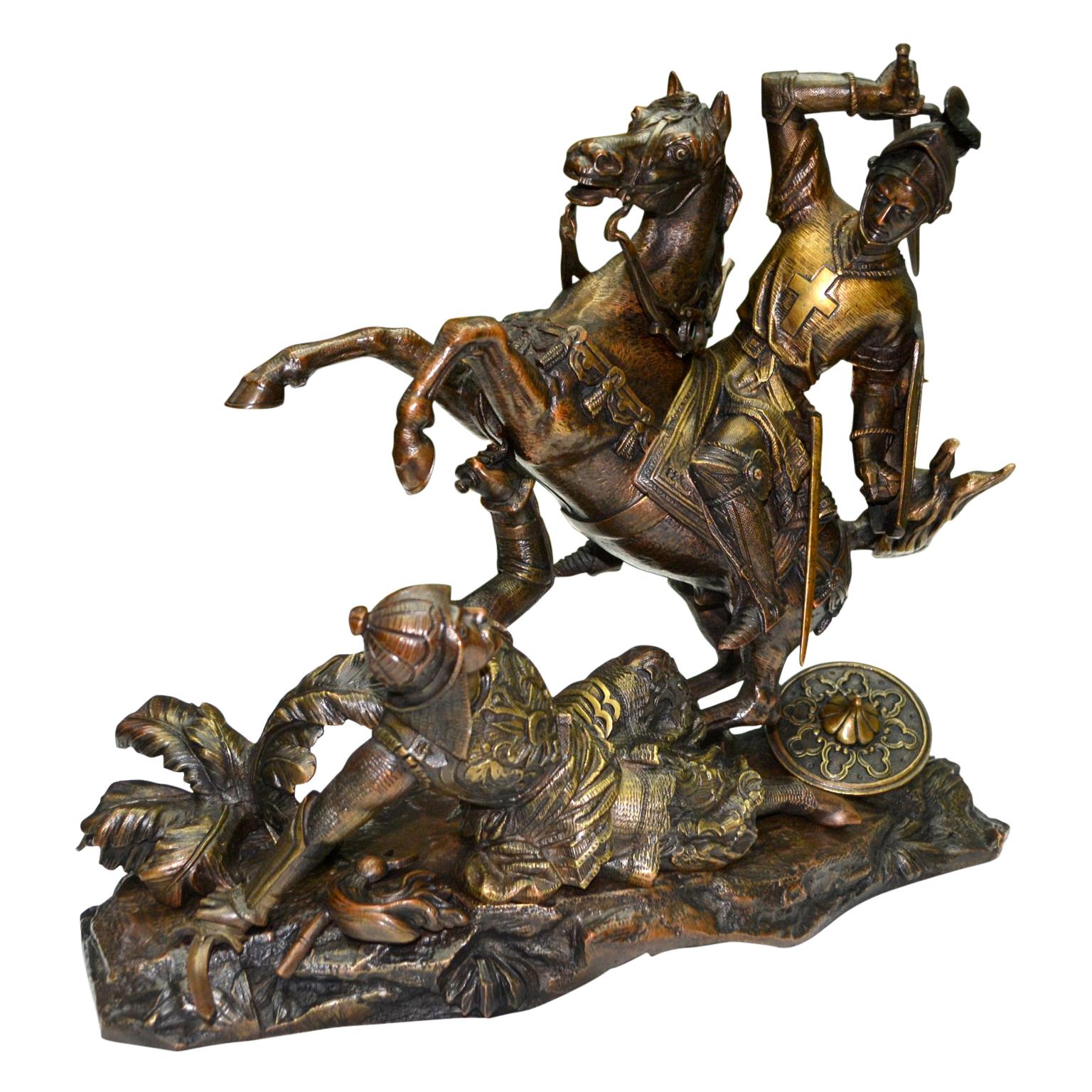  Troubadour Bronze of the Combat of Charles Martel and the Ottoman King Abderame