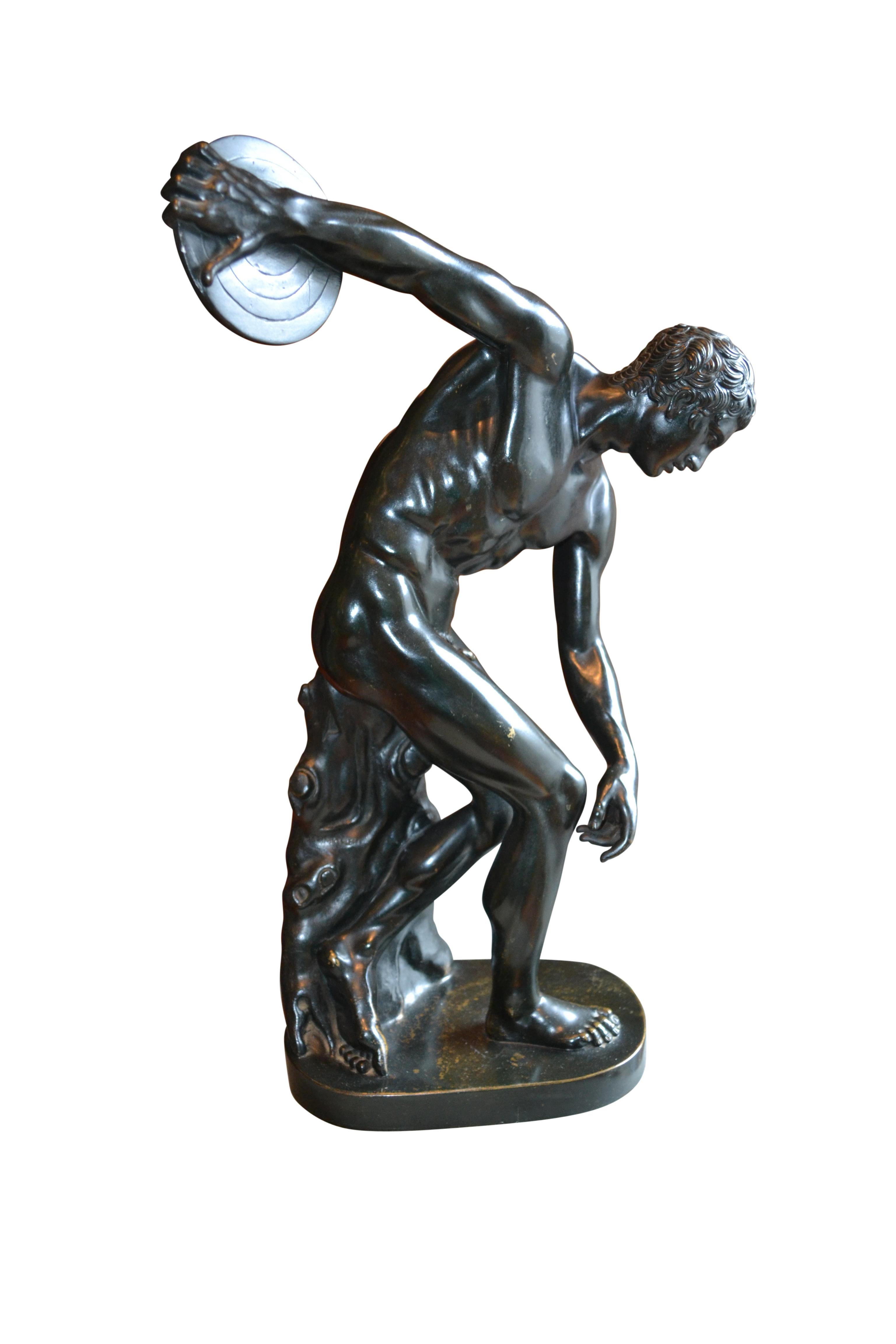 Bronze Statue of a Discus Thrower Known as the Discobolus of Myron In Good Condition In Vancouver, British Columbia
