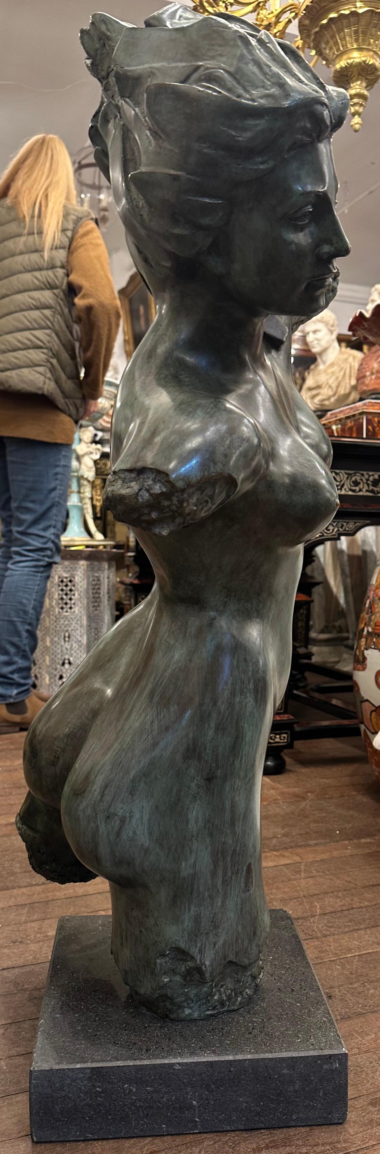 Cast Bronze Statue Of A Female on Black Marble Base. For Sale