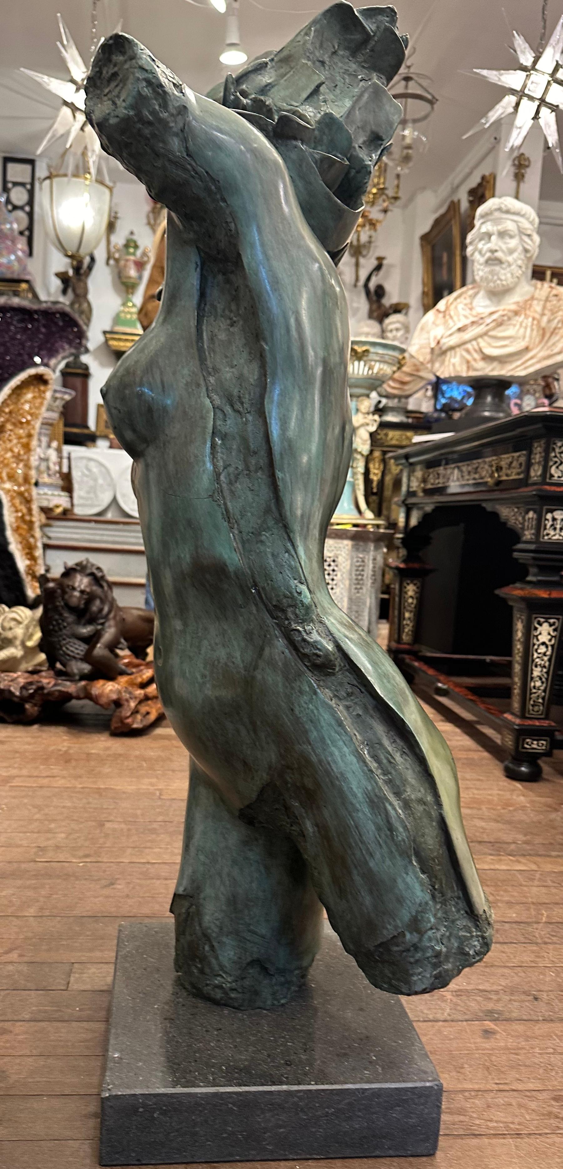 20th Century Bronze Statue Of A Female on Black Marble Base. For Sale