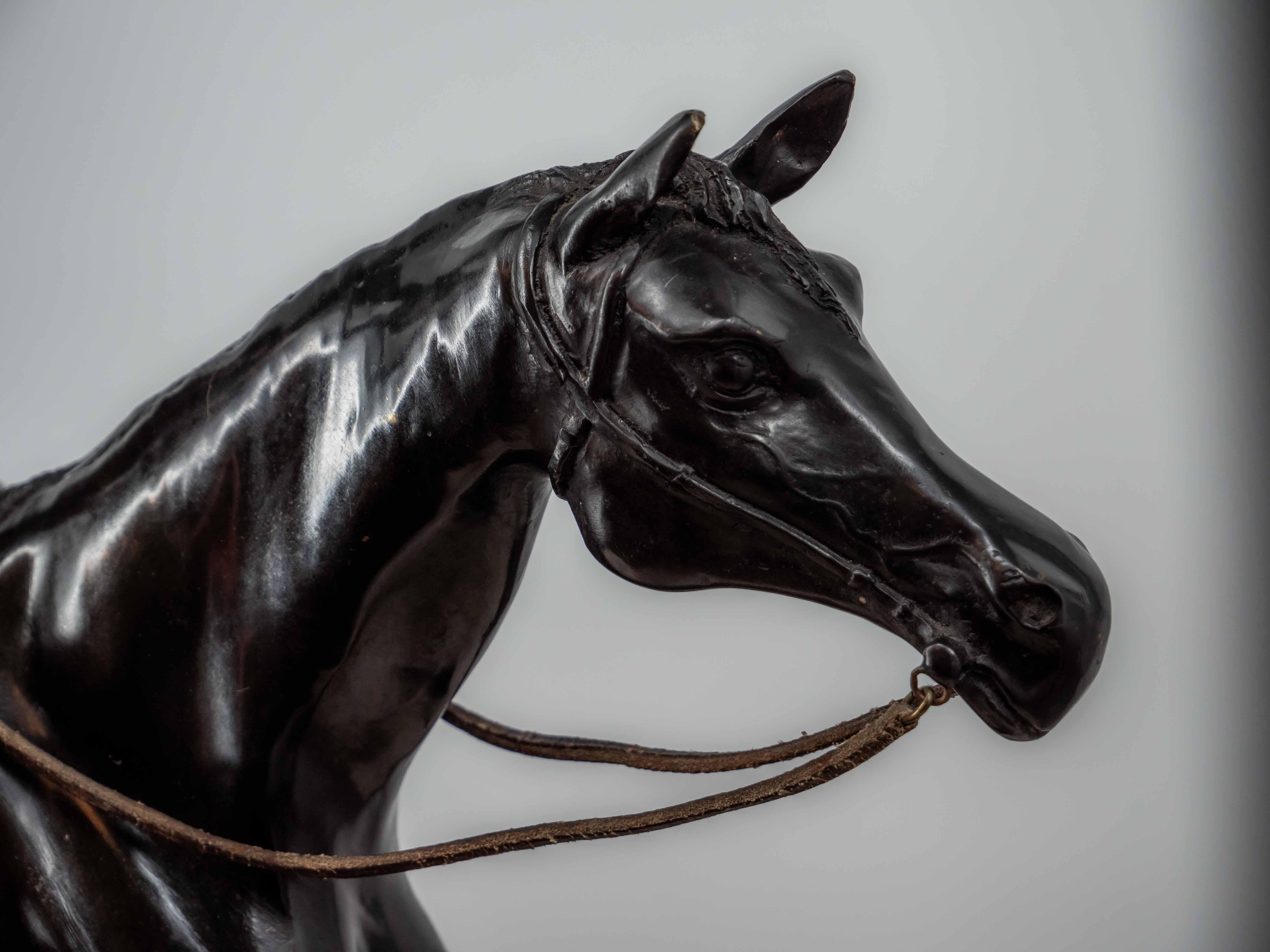 European Bronze statue of a jockey on a horse sign Valton For Sale