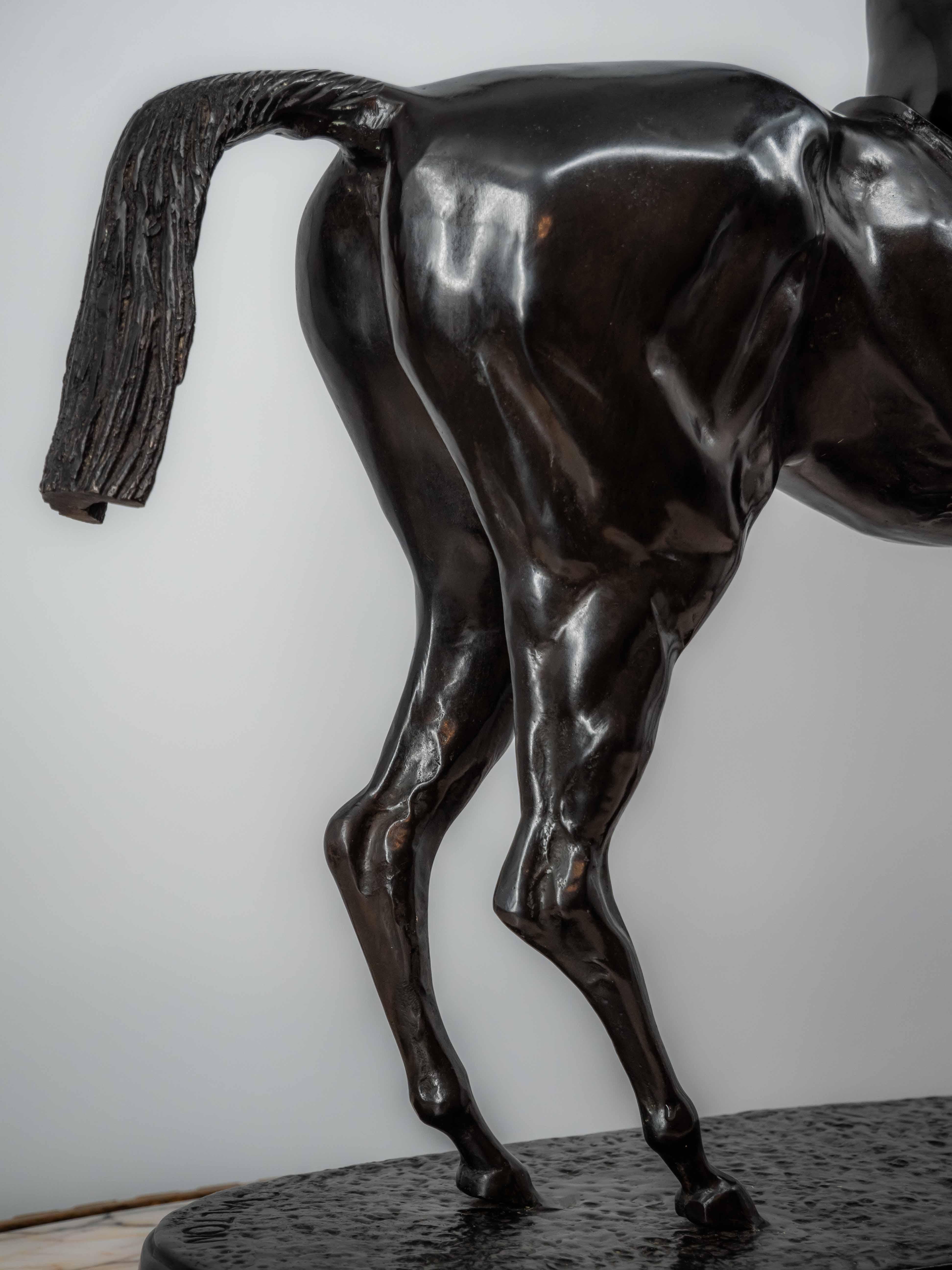 Late 19th Century Bronze statue of a jockey on a horse sign Valton For Sale