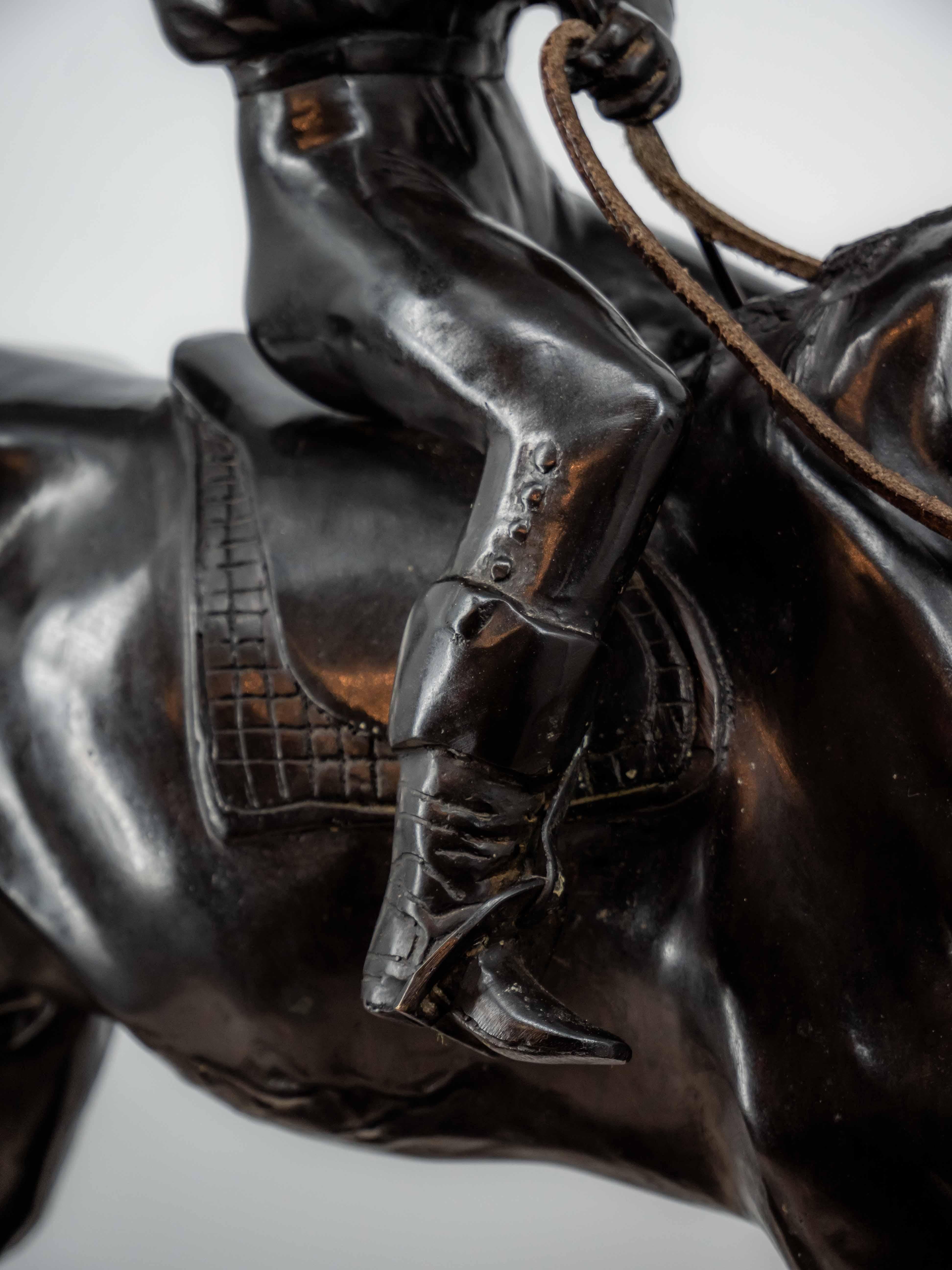 Bronze statue of a jockey on a horse sign Valton For Sale 2