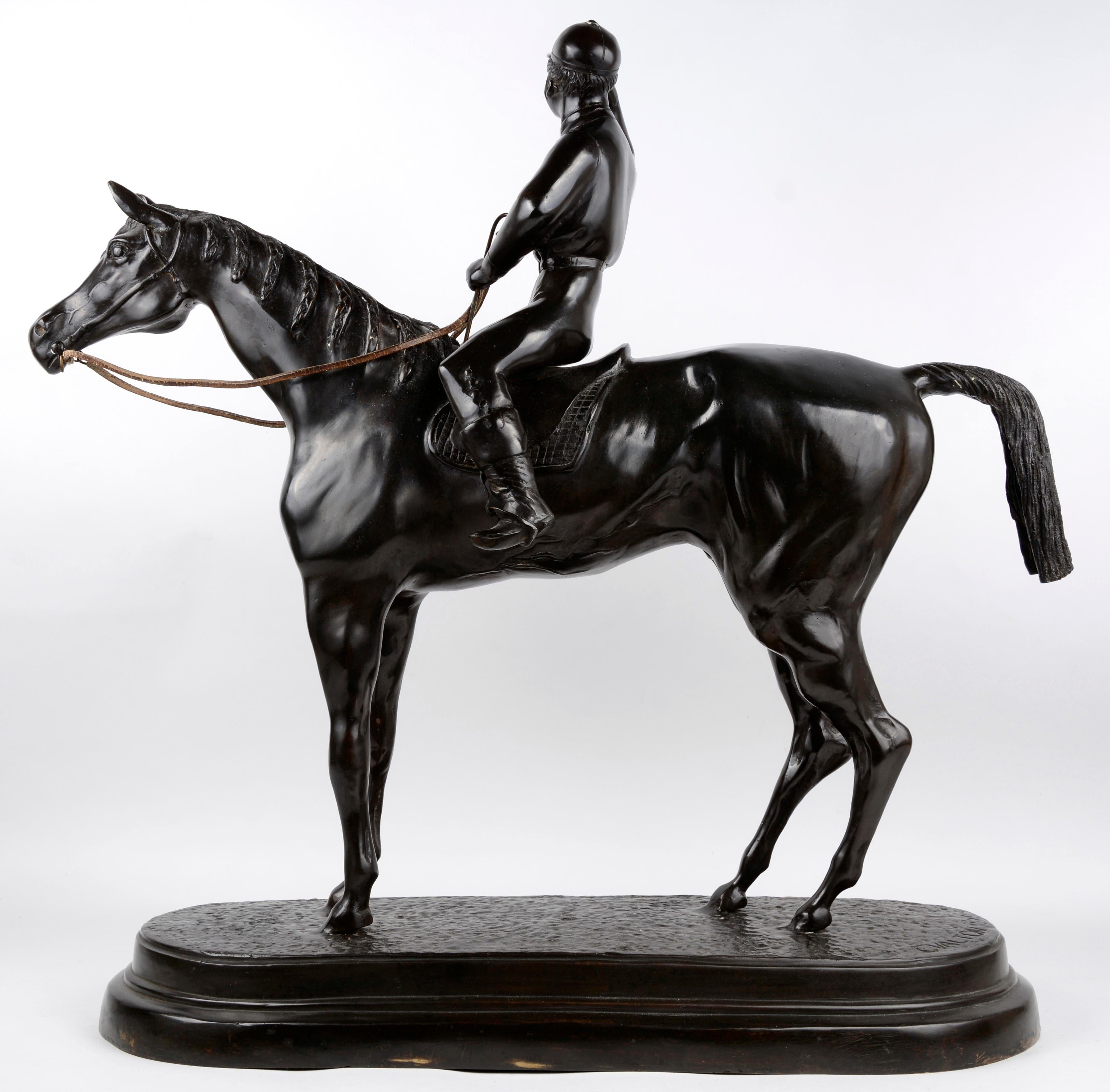 Bronze statue of a jockey on a horse sign Valton For Sale 3