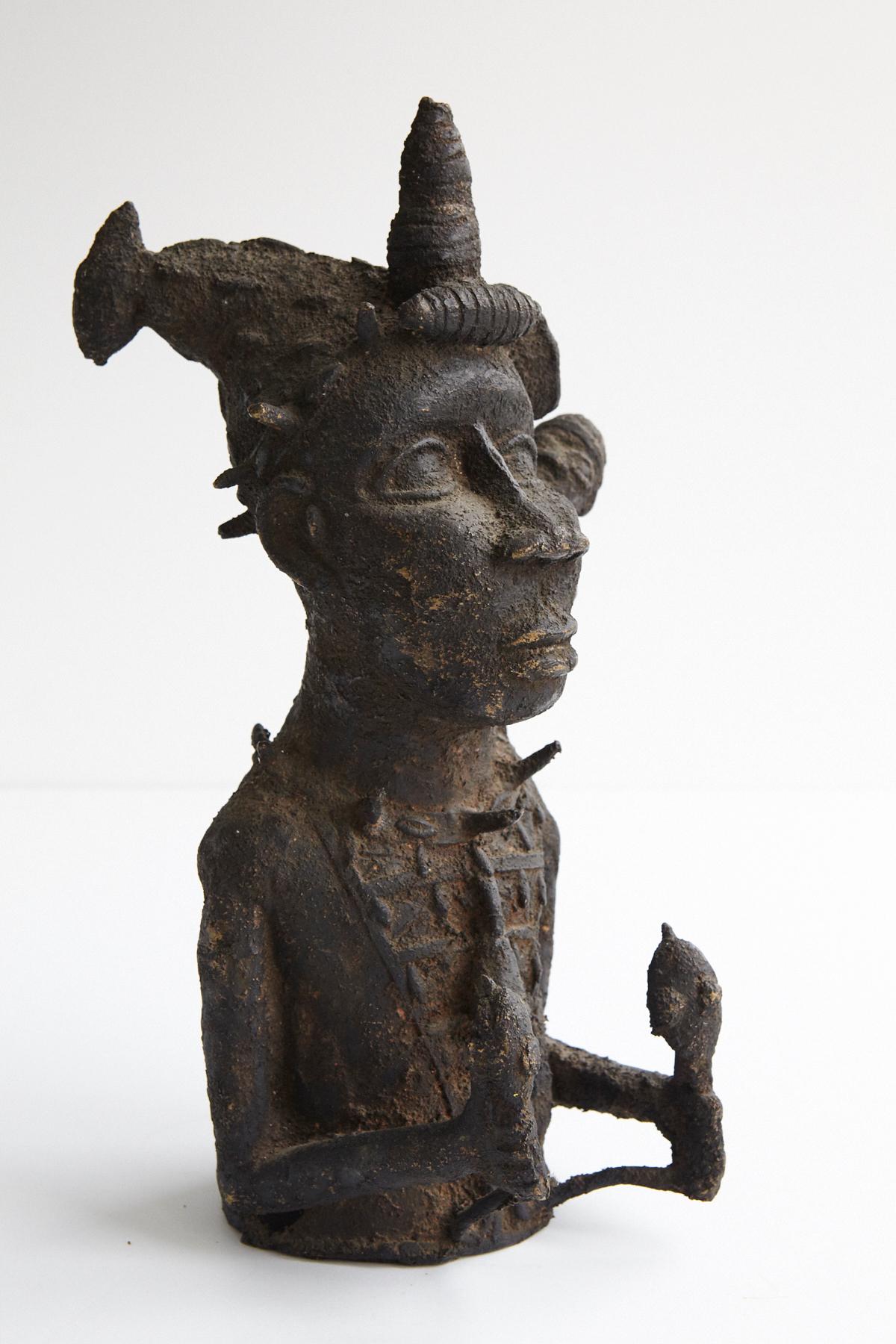 Tribal Bronze Statue of a Juju Man, Benin, 1930s For Sale