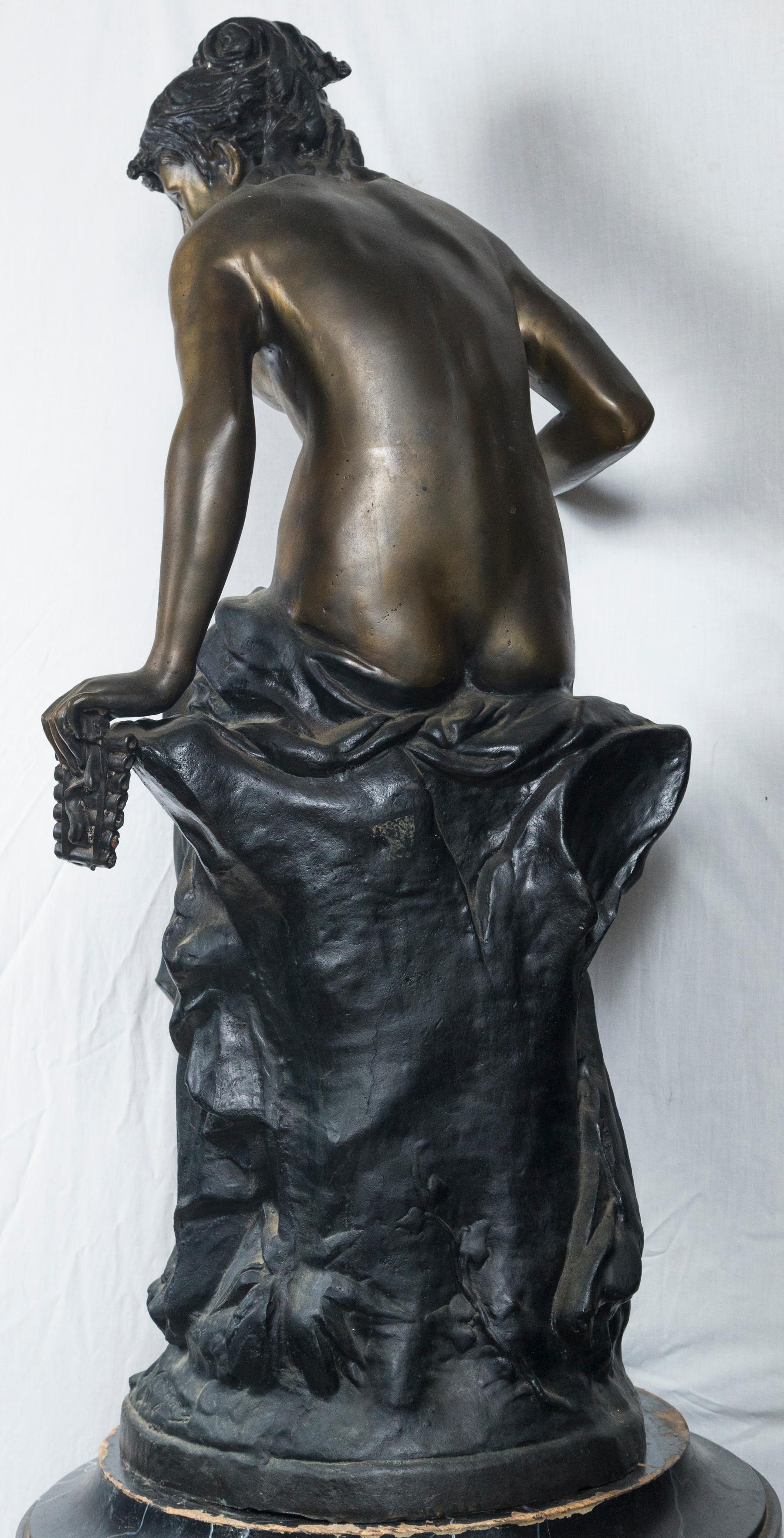 Bronze Statue of a Lady Holding Pan's Pipes For Sale 5
