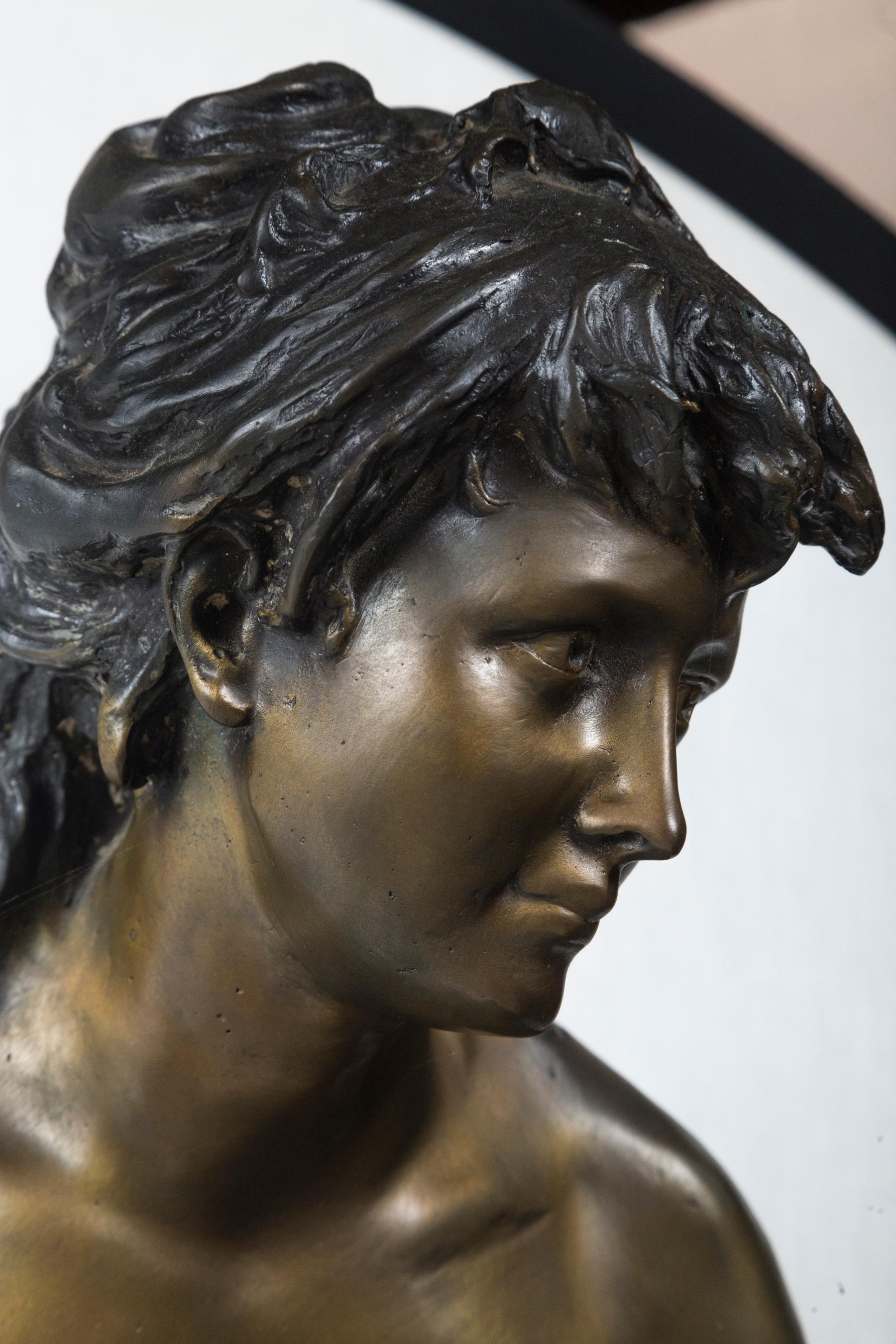 Bronze Statue of a Lady Holding Pan's Pipes In Good Condition For Sale In Woodbury, CT