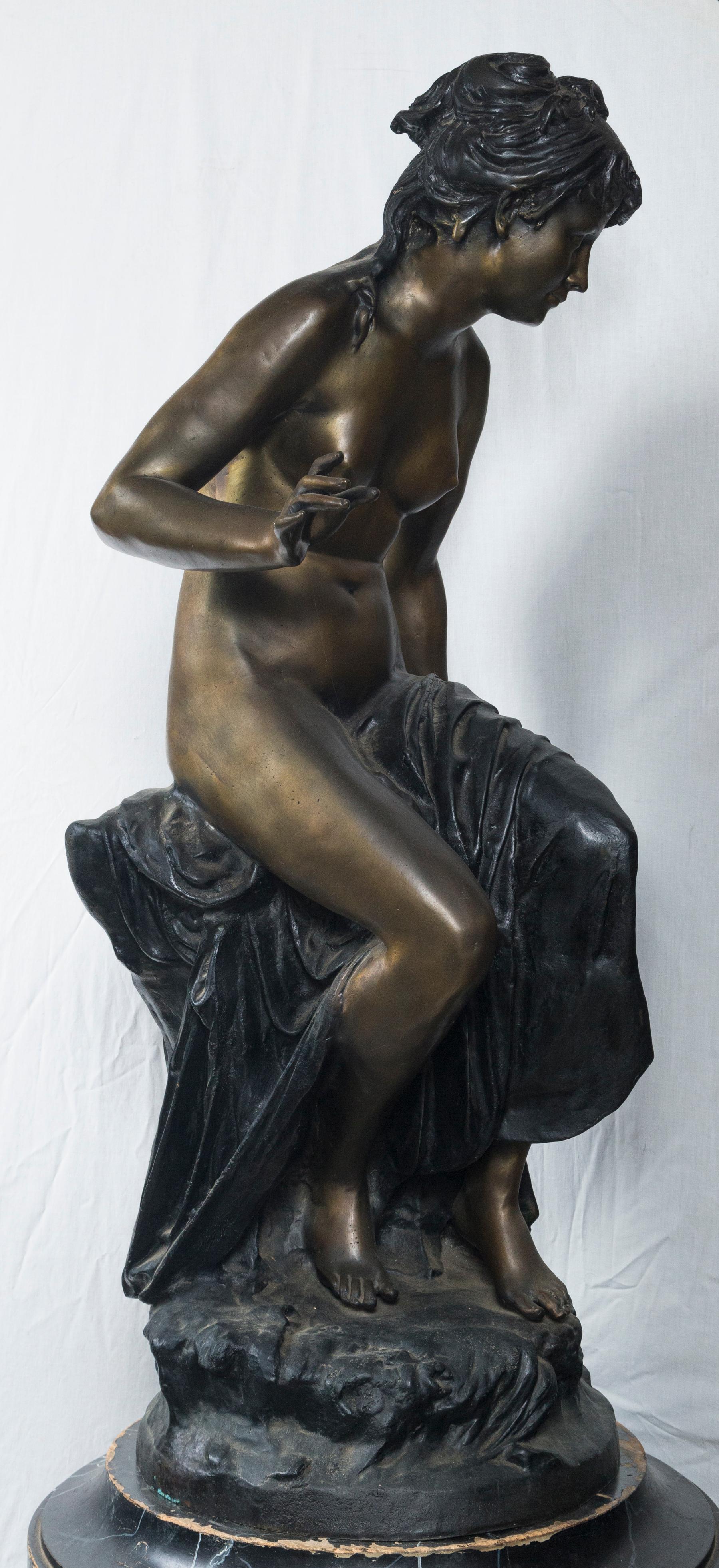 Bronze Statue of a Lady Holding Pan's Pipes For Sale 1