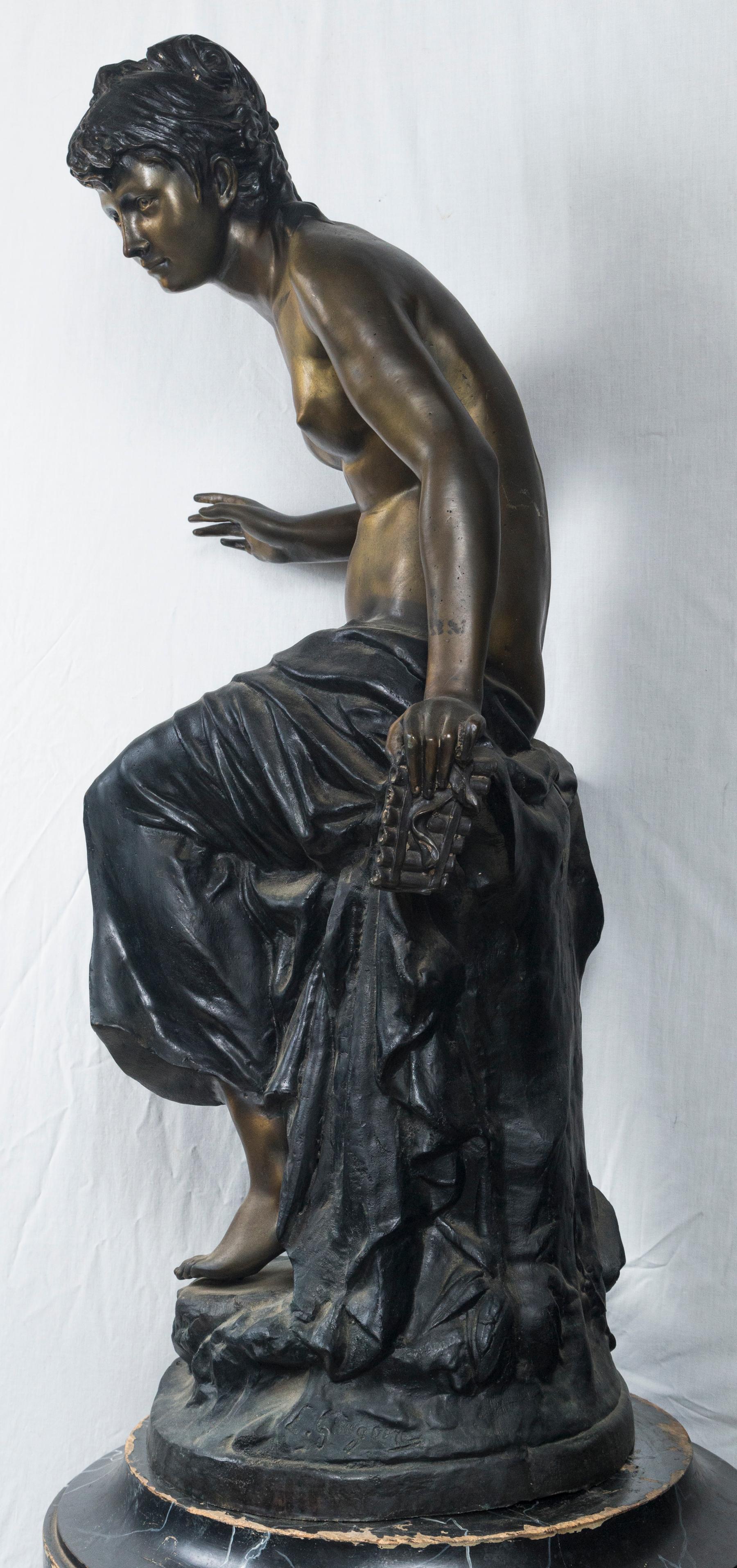 Bronze Statue of a Lady Holding Pan's Pipes For Sale 3