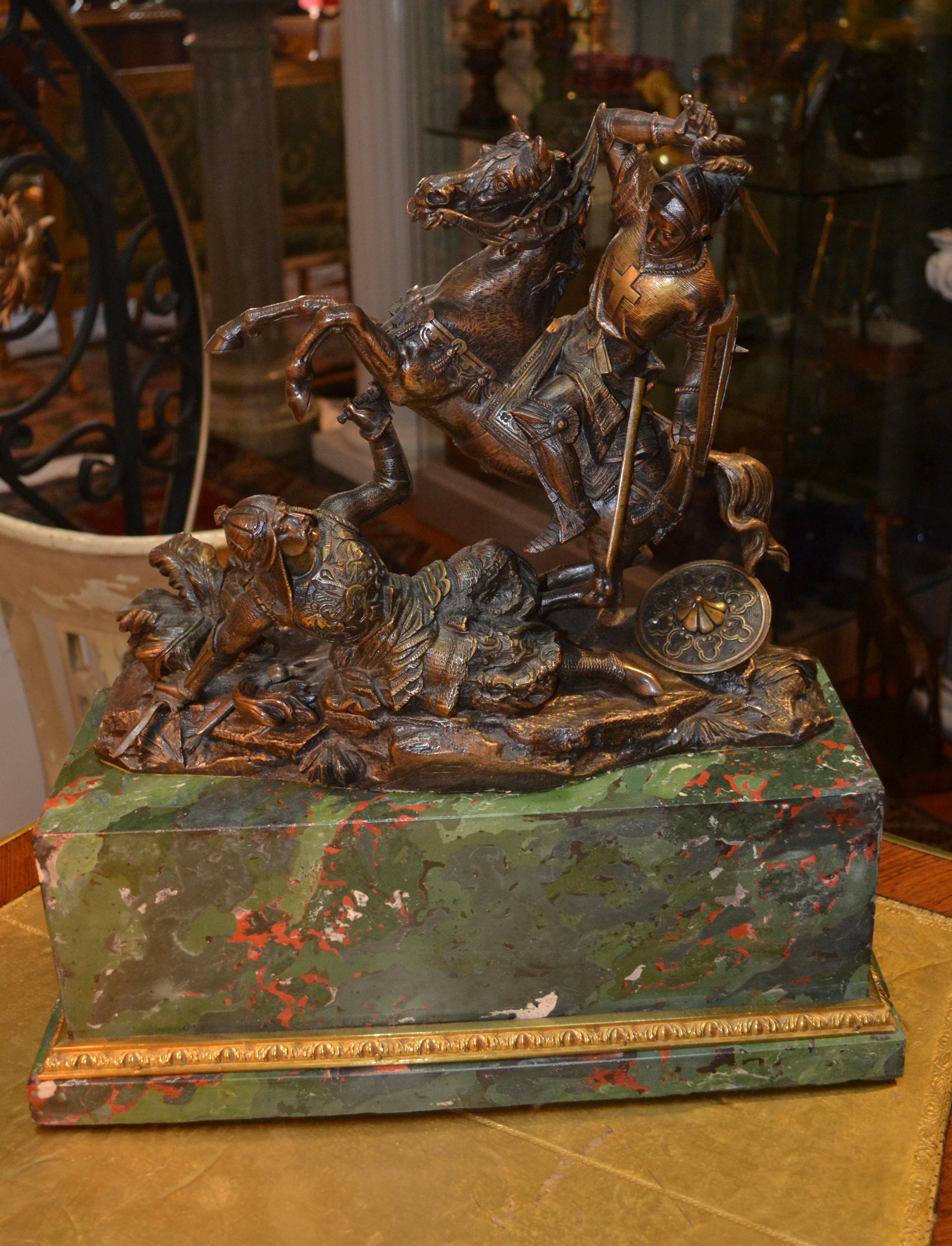 Bronze Statue of a Mounted Crusader in Combat with a Saracen After T. Gechter For Sale 2