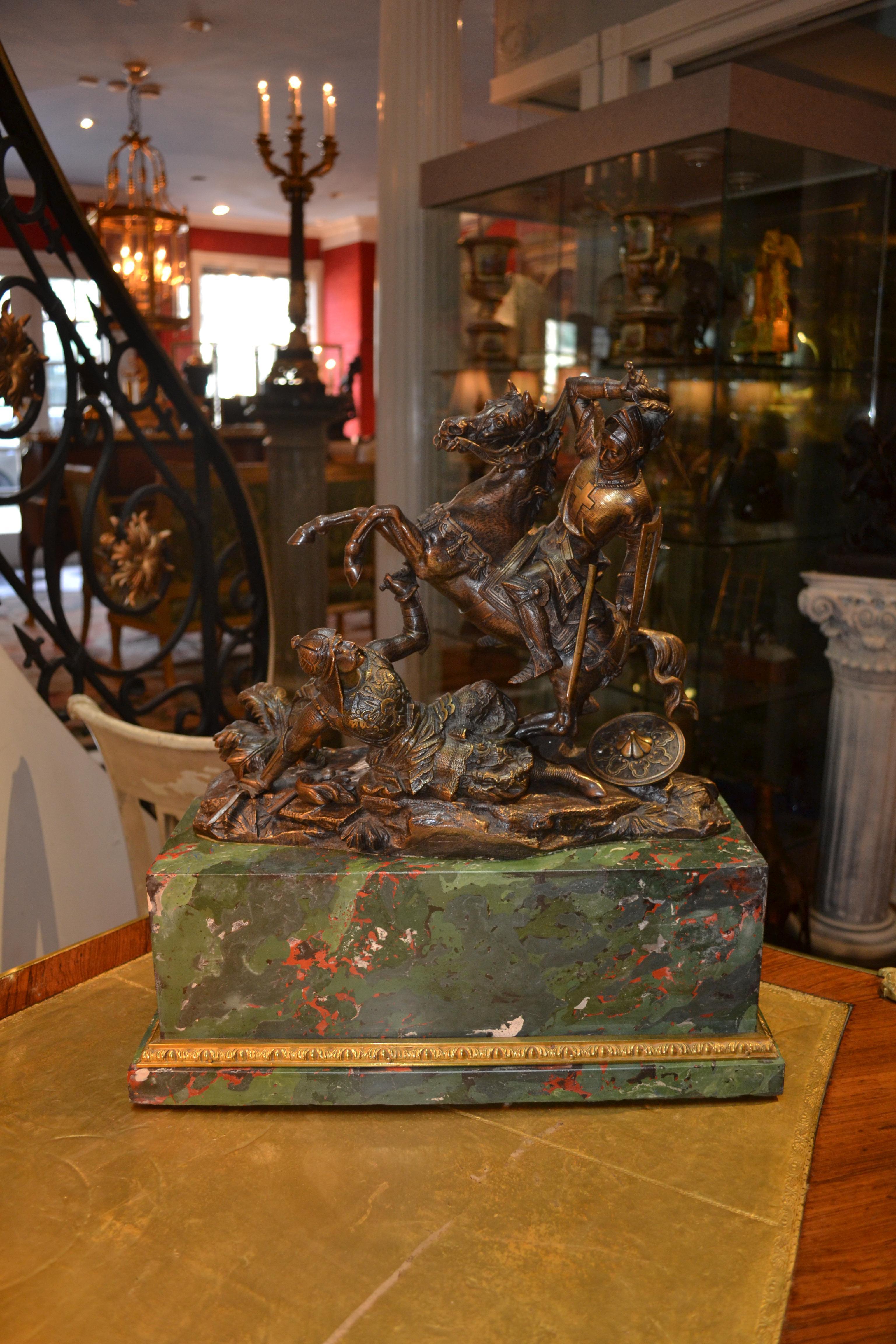 Bronze Statue of a Mounted Crusader in Combat with a Saracen After T. Gechter For Sale 4
