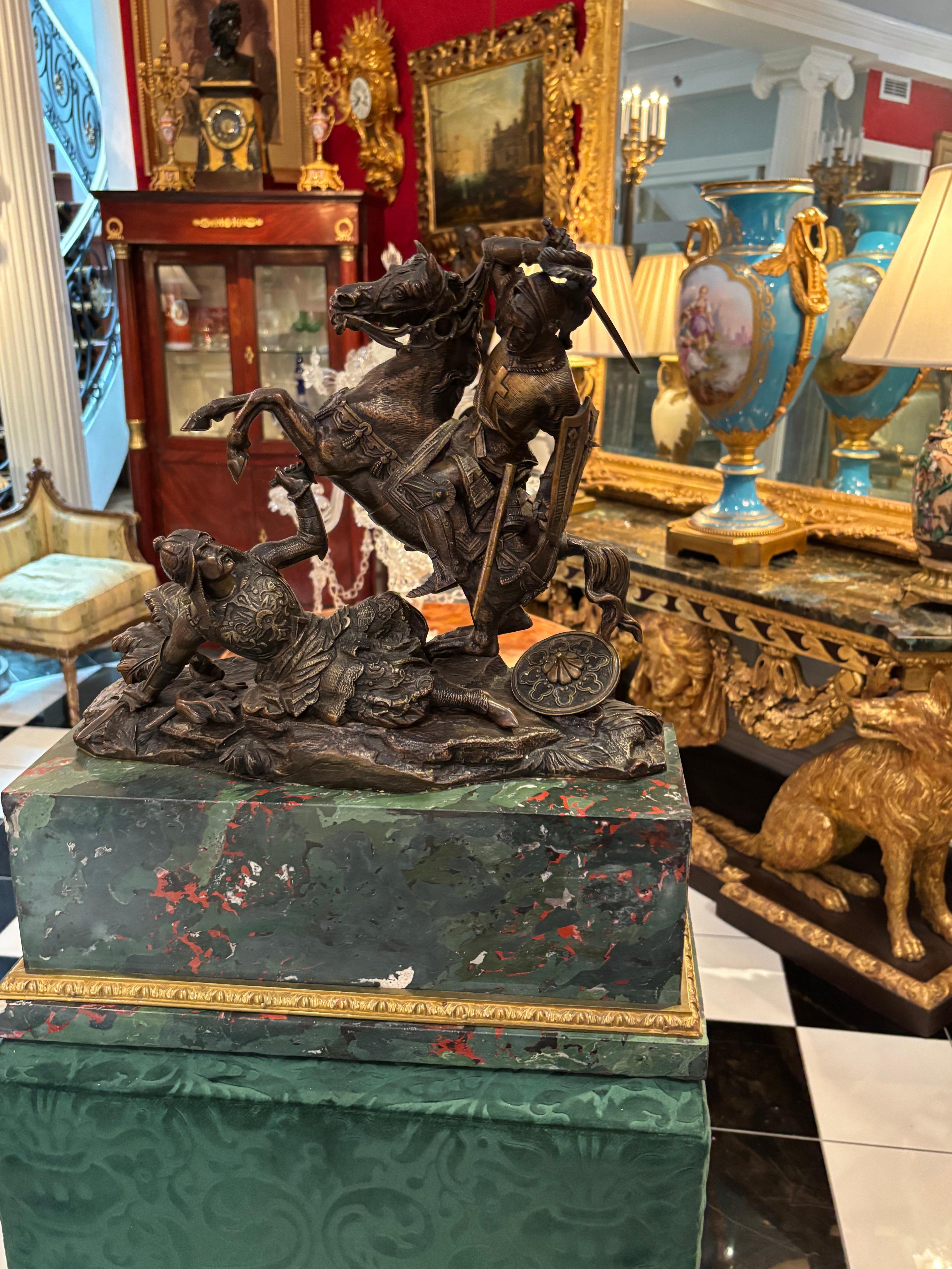 Bronze Statue of a Mounted Crusader in Combat with a Saracen After T. Gechter For Sale 5