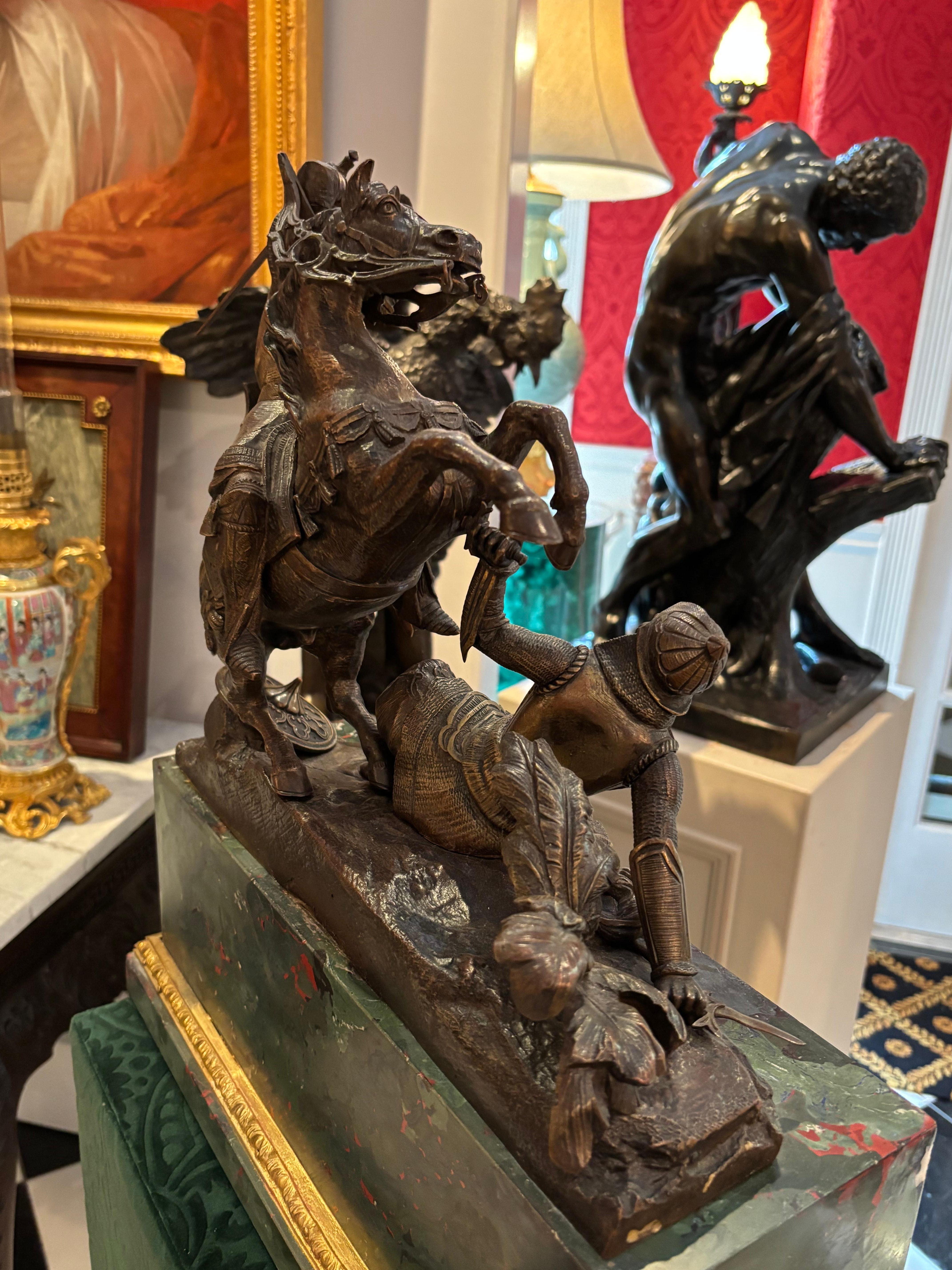 Bronze Statue of a Mounted Crusader in Combat with a Saracen After T. Gechter For Sale 6
