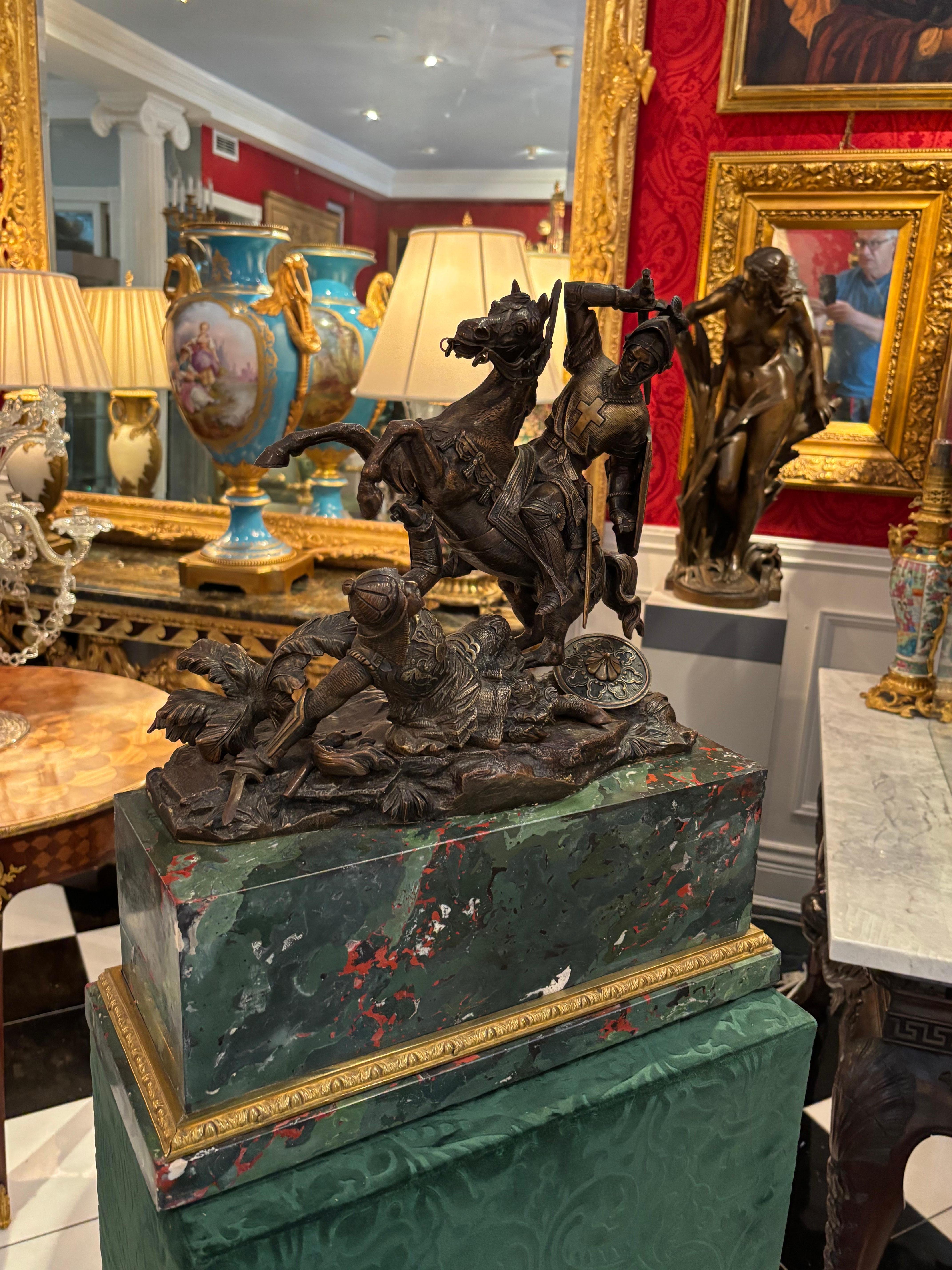 Bronze Statue of a Mounted Crusader in Combat with a Saracen After T. Gechter For Sale 7