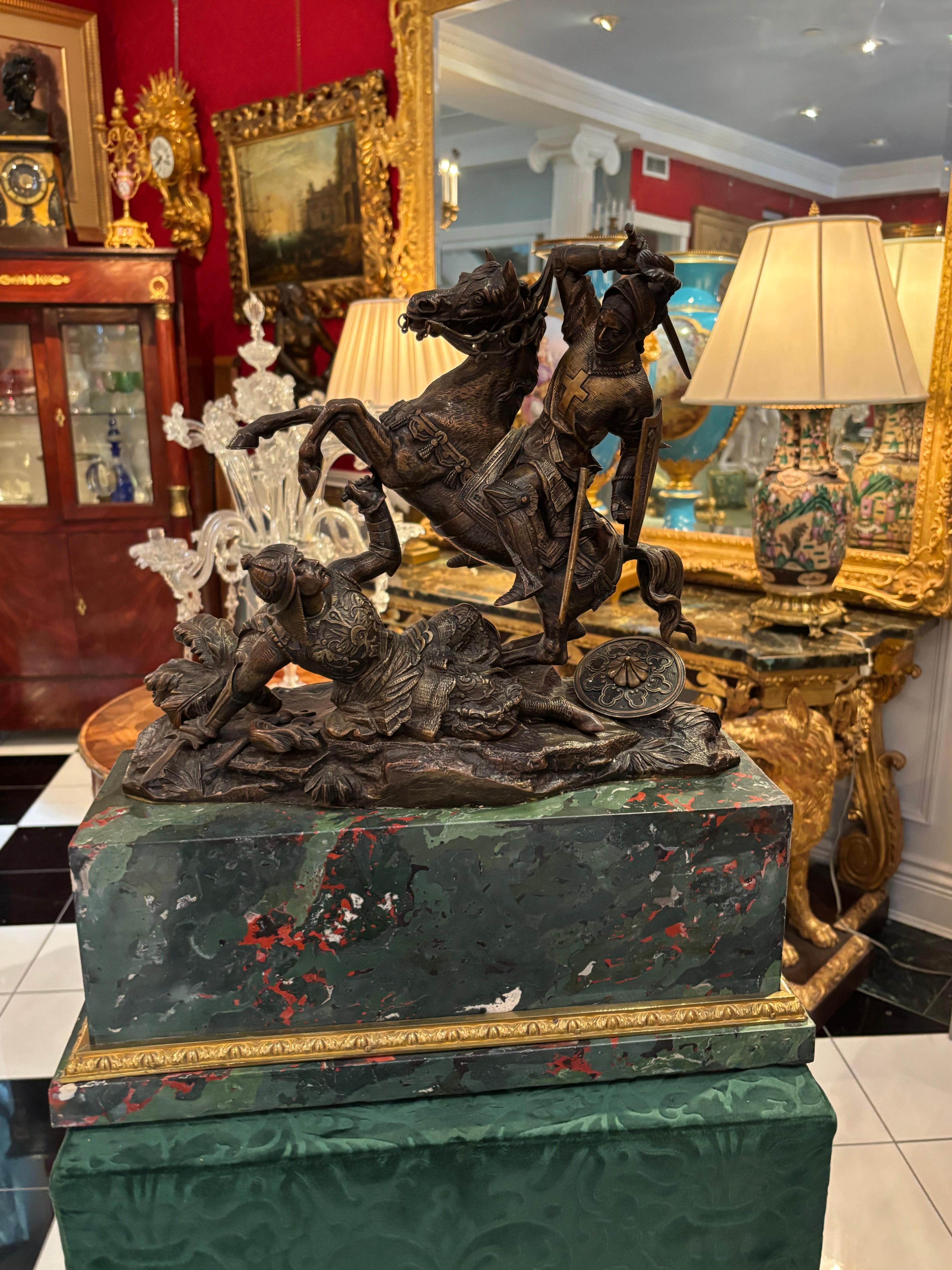 Bronze Statue of a Mounted Crusader in Combat with a Saracen After T. Gechter For Sale 8