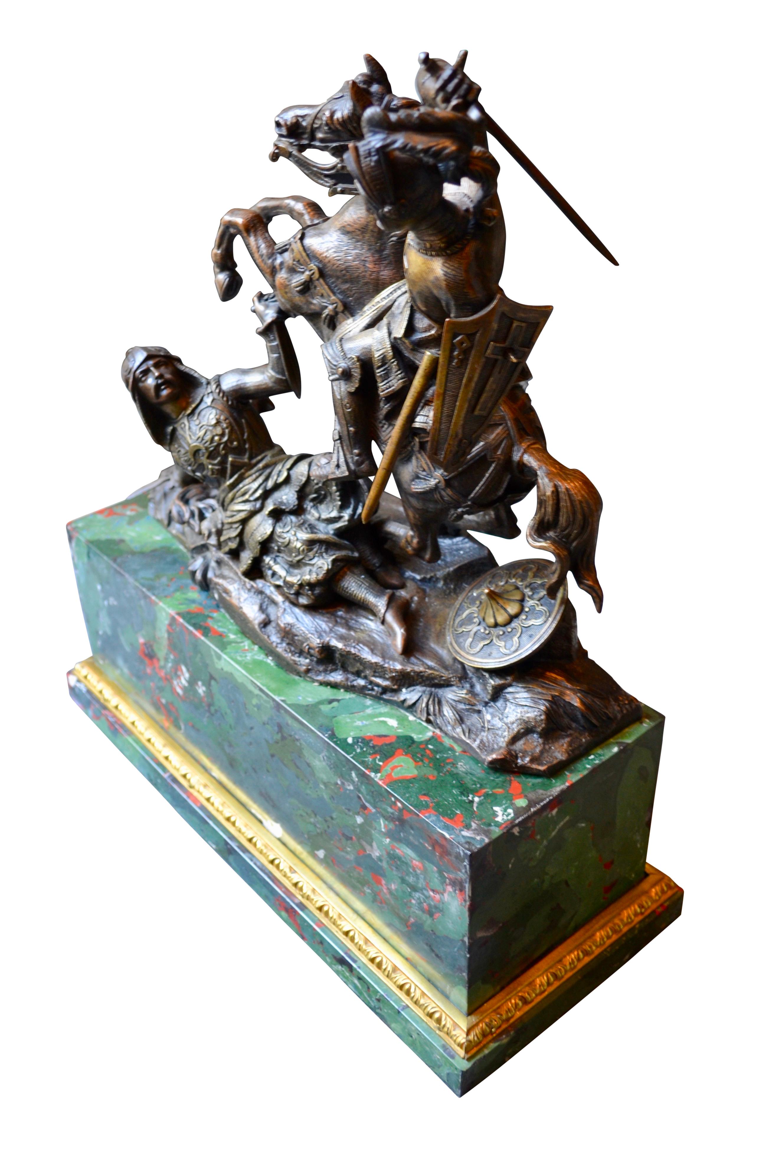 Bronzestatue eines montierten Kreuzblatts im Kampf mit einem Saracen aus Bronze nach T. Gechter (Renaissance) im Angebot