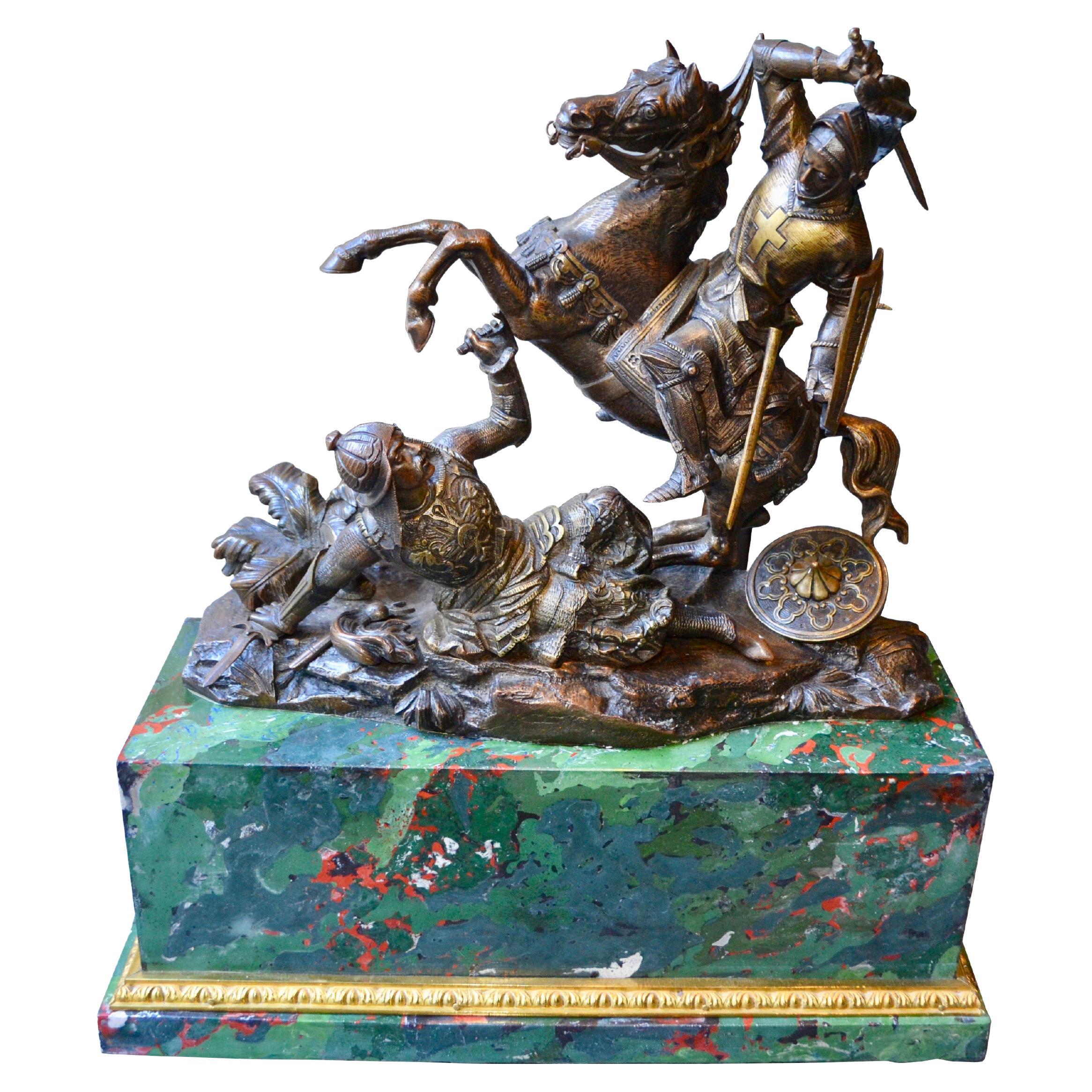 Statue en bronze d'un rameur monté en combat avec un Saracen d'après T. Gechter en vente