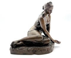 Statue en bronze d'une nymphe avec coquille Borghese avec signature du fondateur Barbedienne