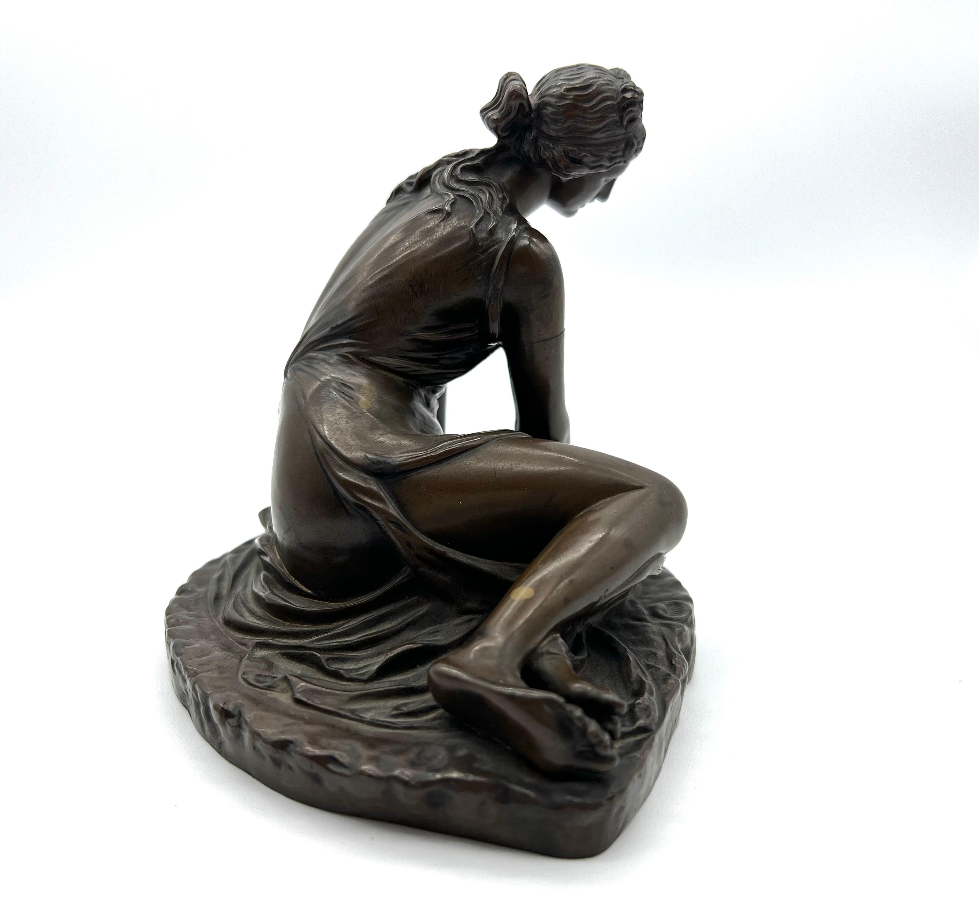 Napoleon III Bronze statue of a nymph with Borghese shell with founder signature Barbedienne  For Sale