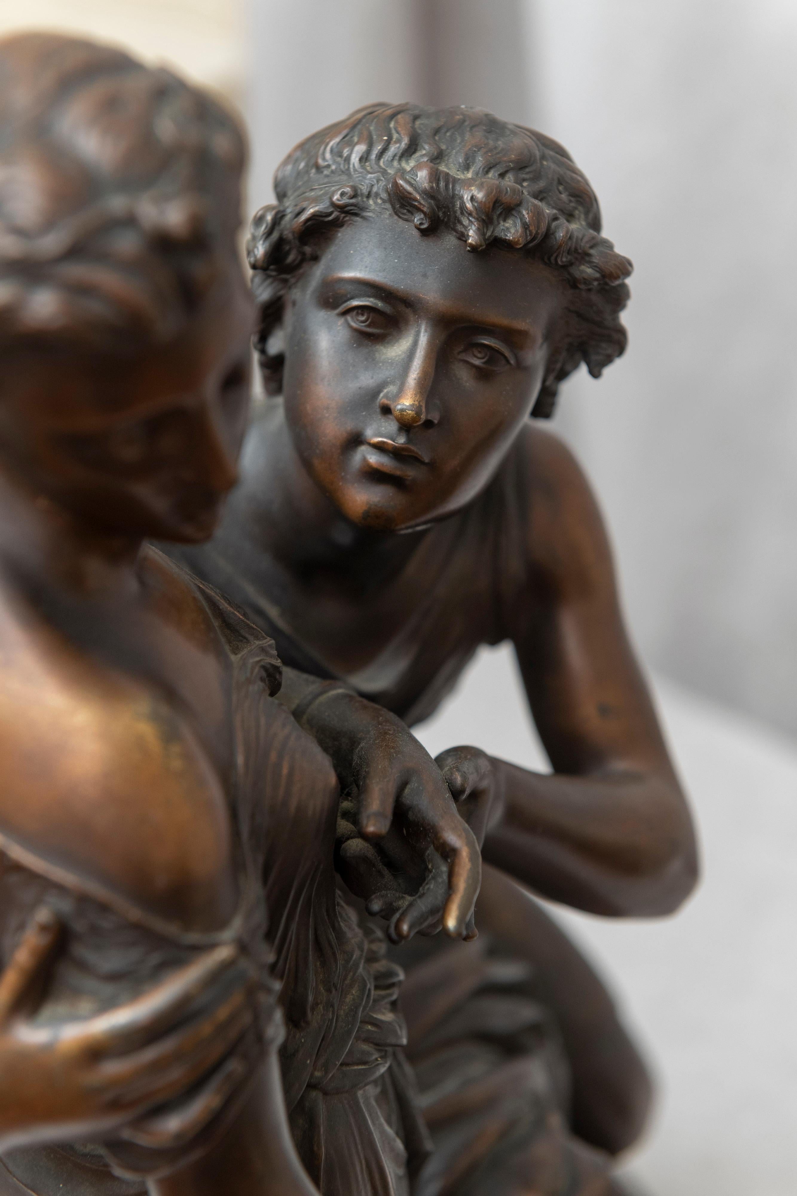 Bronze Statue of a Pleading Man, and a Shy Maiden, French, Gregoire, 1870s 2