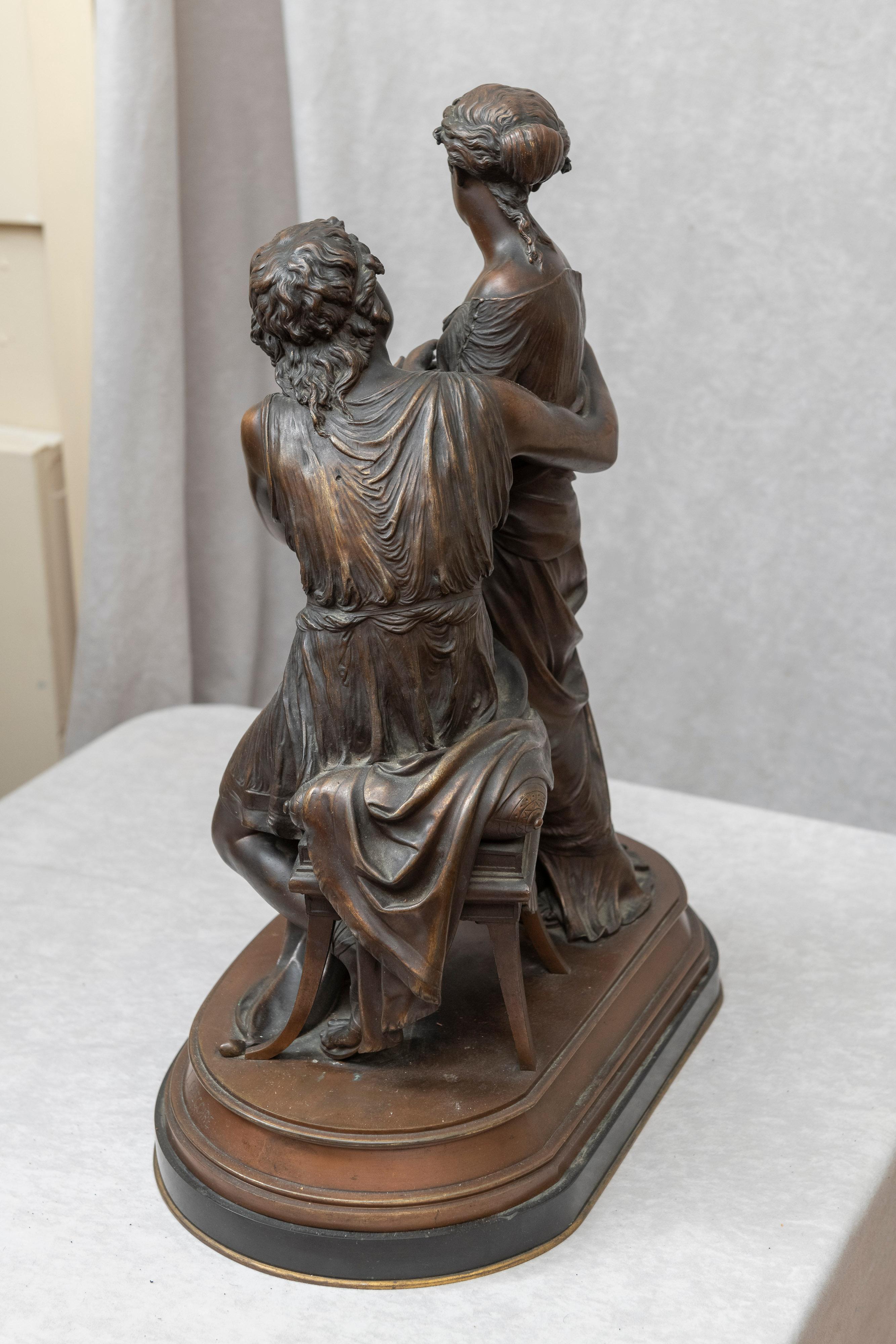Hand-Crafted Bronze Statue of a Pleading Man, and a Shy Maiden, French, Gregoire, 1870s