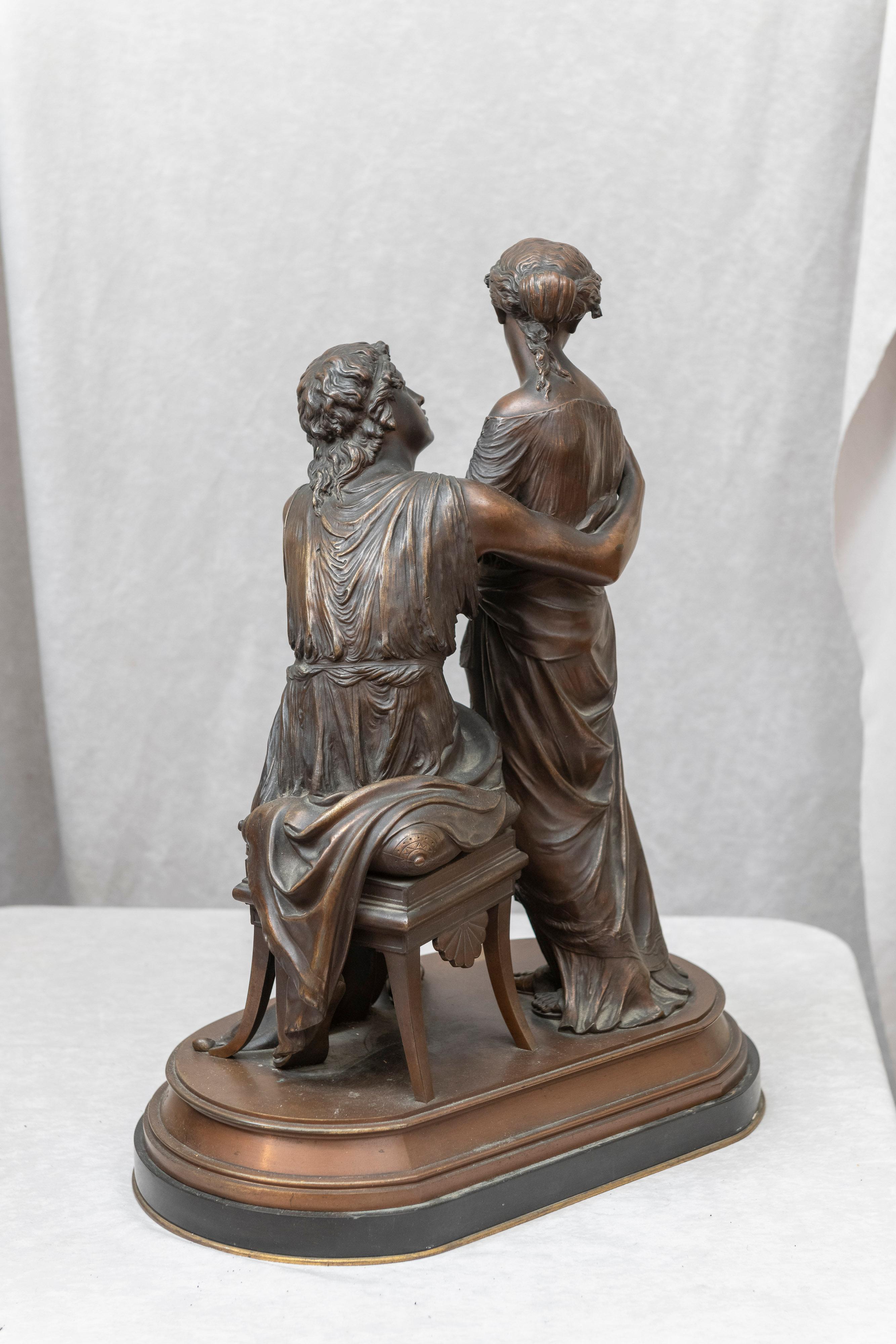 Bronze Statue of a Pleading Man, and a Shy Maiden, French, Gregoire, 1870s In Good Condition In Petaluma, CA