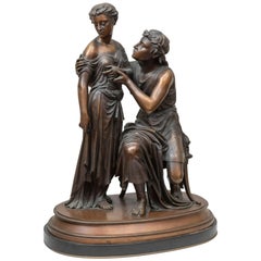 Statue en bronze d'un homme pliant et d'une jeune fille, France, Gregoire, années 1870