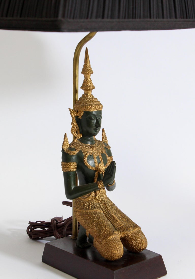 Bronze Statue of a Thai Teppanom Kneeling Angel Buddha Table Lamp at