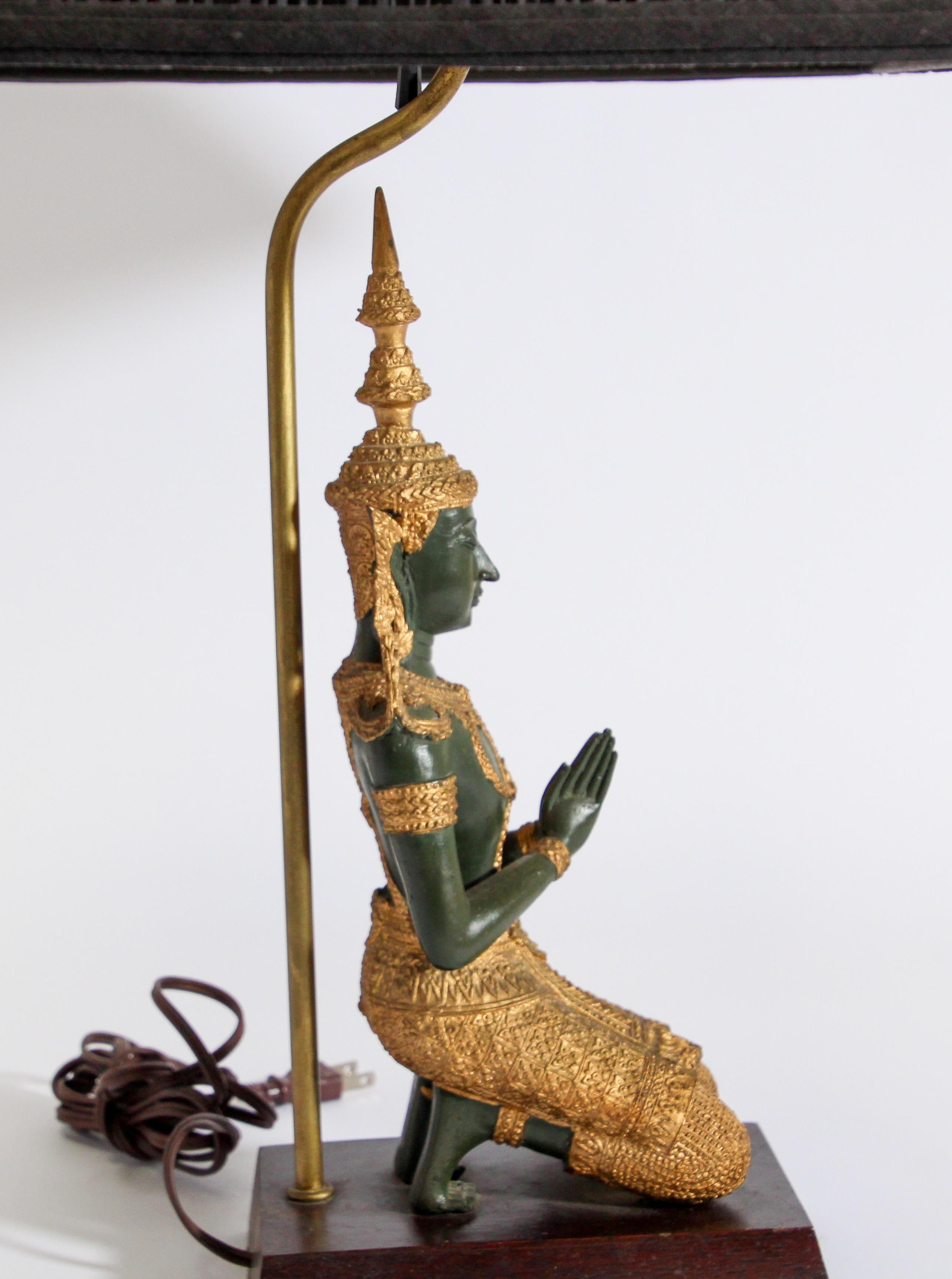 Bronze Statue of a Thai Teppanom Kneeling Angel Buddha Table Lamp 3