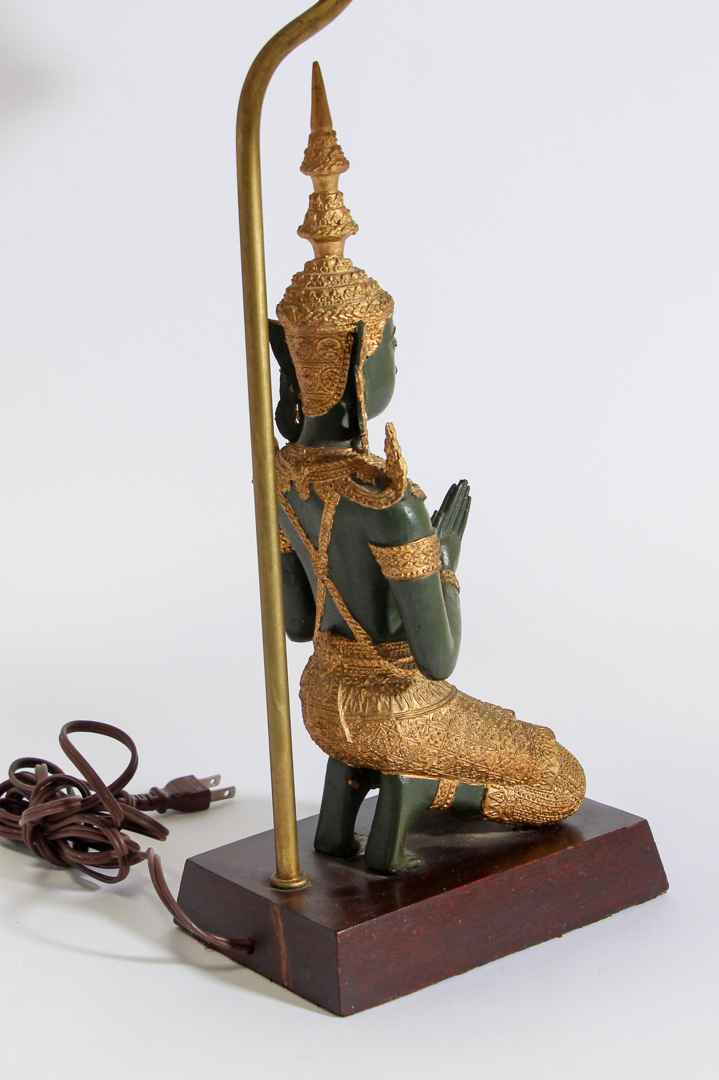 Bronze Statue of a Thai Teppanom Kneeling Angel Buddha Table Lamp 5