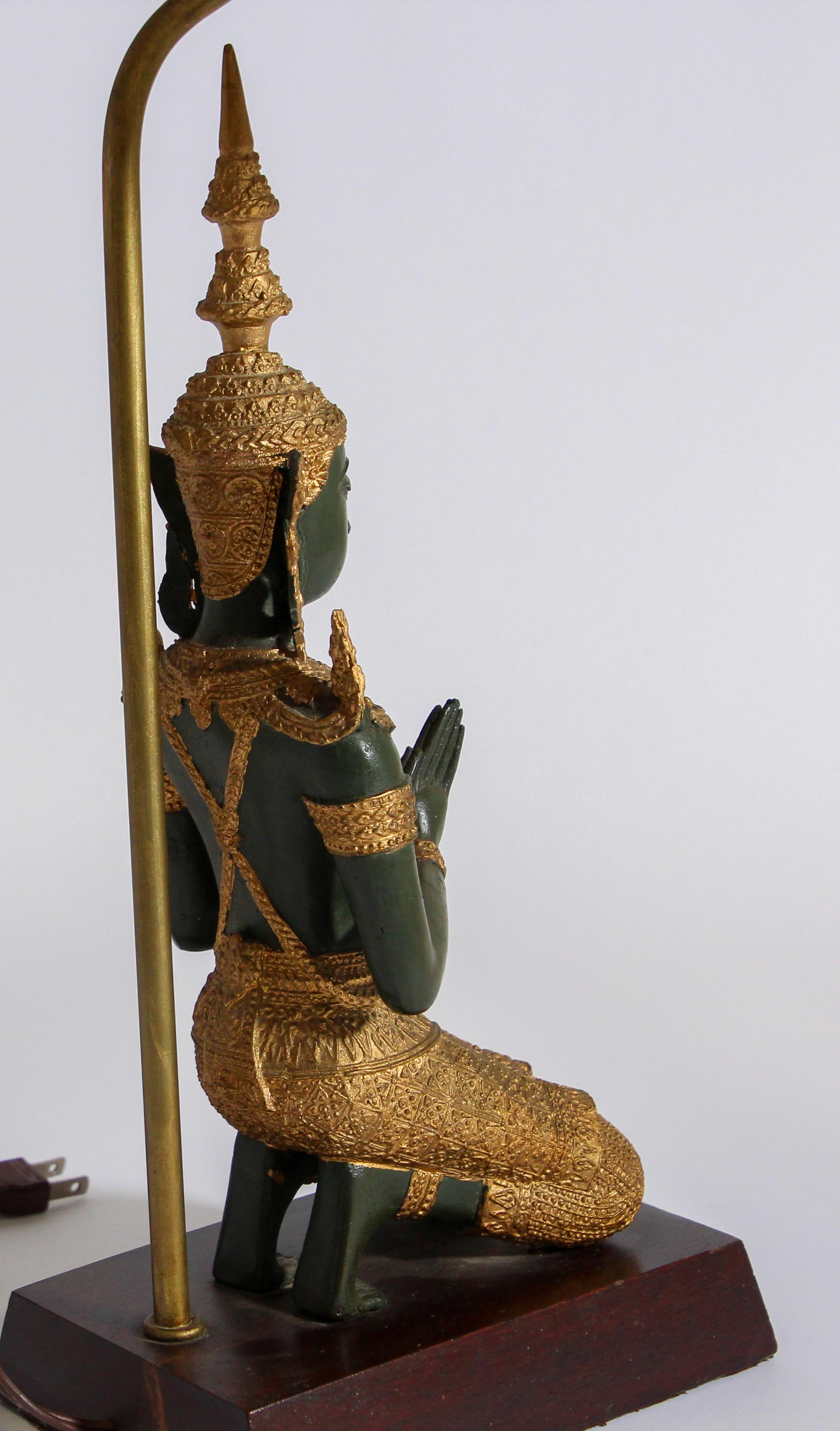 Bronze Statue of a Thai Teppanom Kneeling Angel Buddha Table Lamp 6