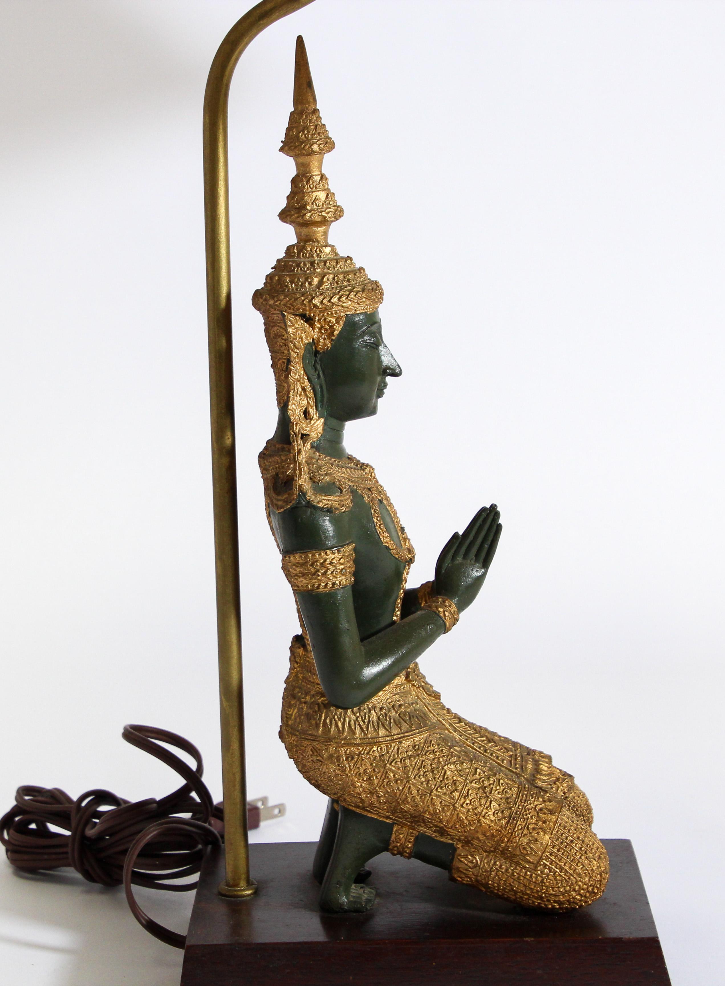 Bronze Statue of a Thai Teppanom Kneeling Angel Buddha Table Lamp 7