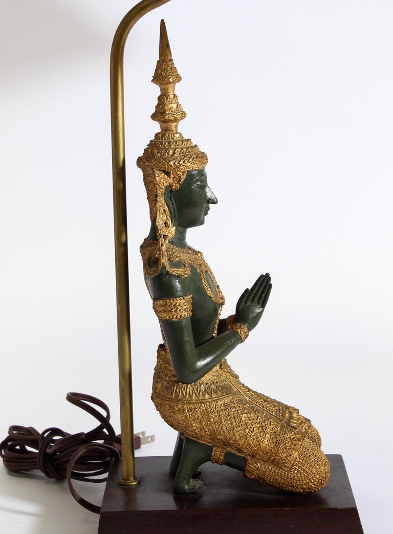 Bronze Statue of a Thai Teppanom Kneeling Angel Buddha Table Lamp at