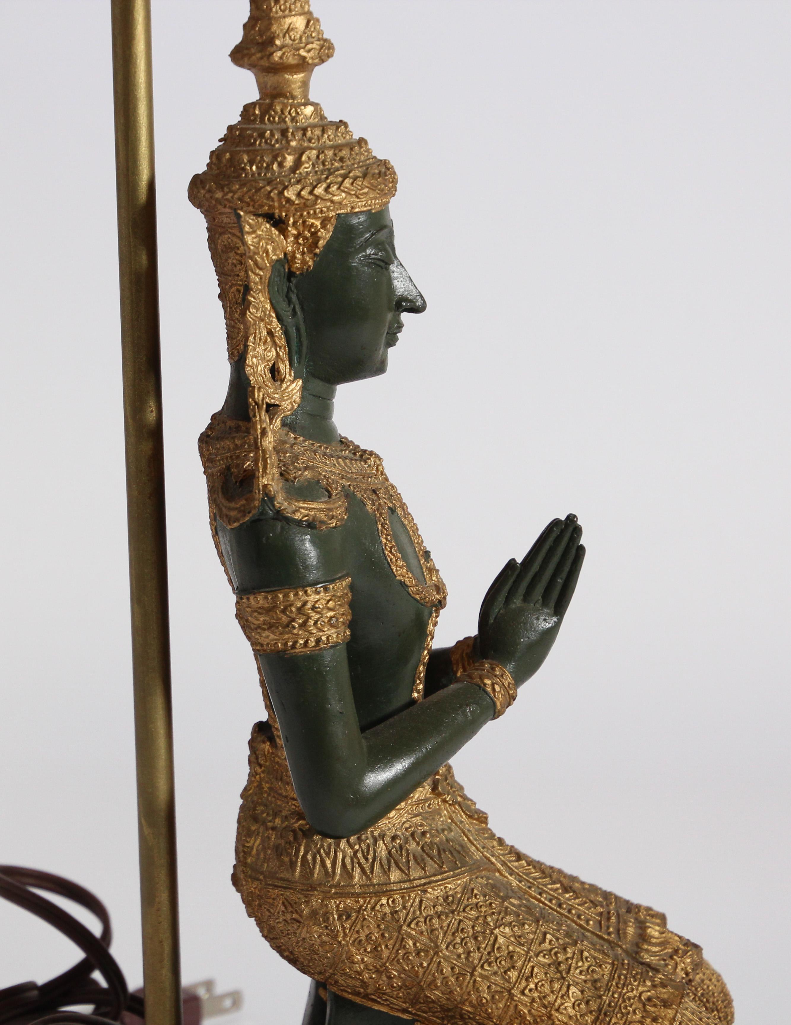 Bronze Statue of a Thai Teppanom Kneeling Angel Buddha Table Lamp 9
