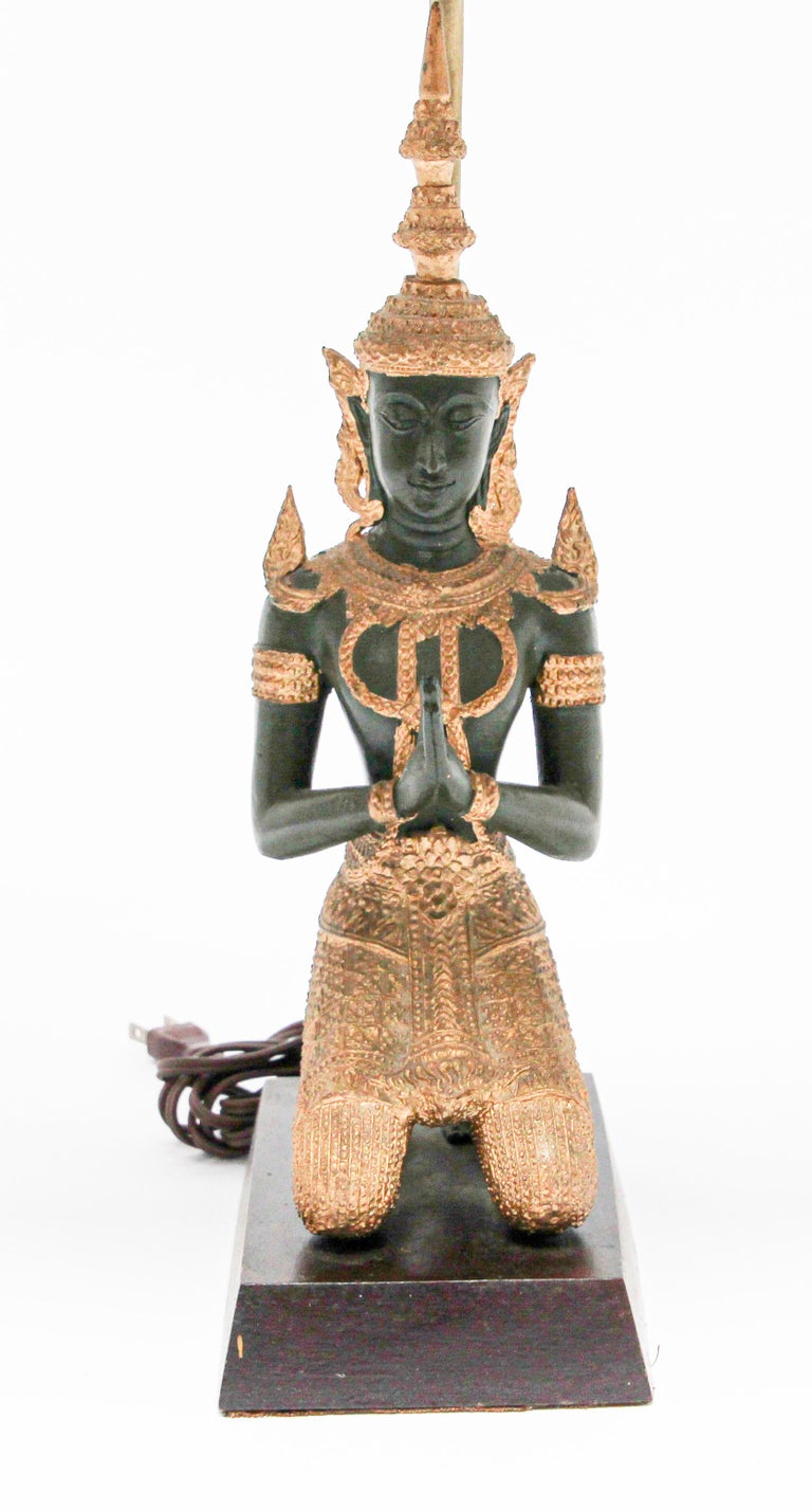 Bronze Statue of a Thai Teppanom Kneeling Angel Buddha Table Lamp at