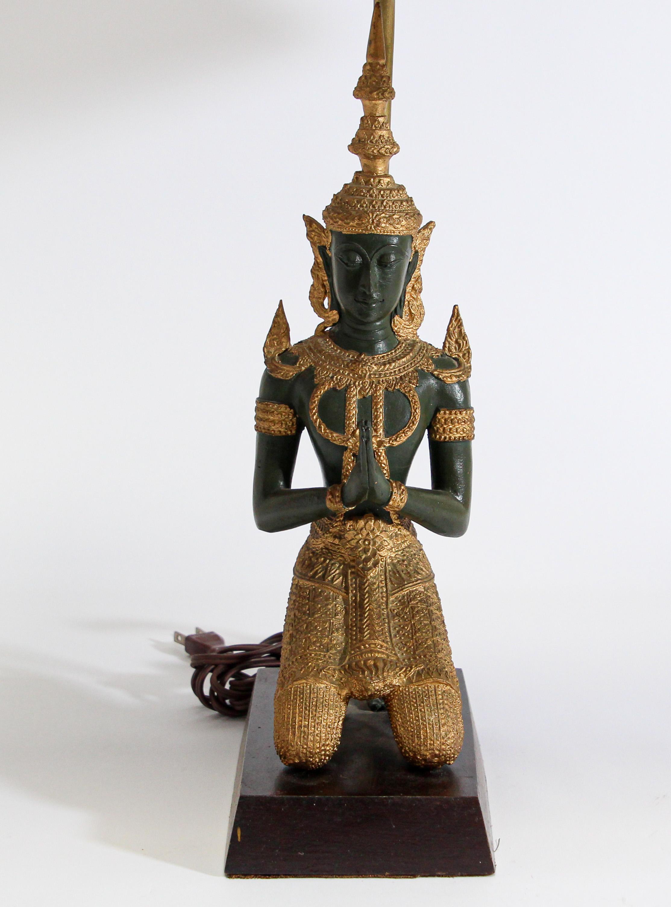 Tibetan Bronze Statue of a Thai Teppanom Kneeling Angel Buddha Table Lamp