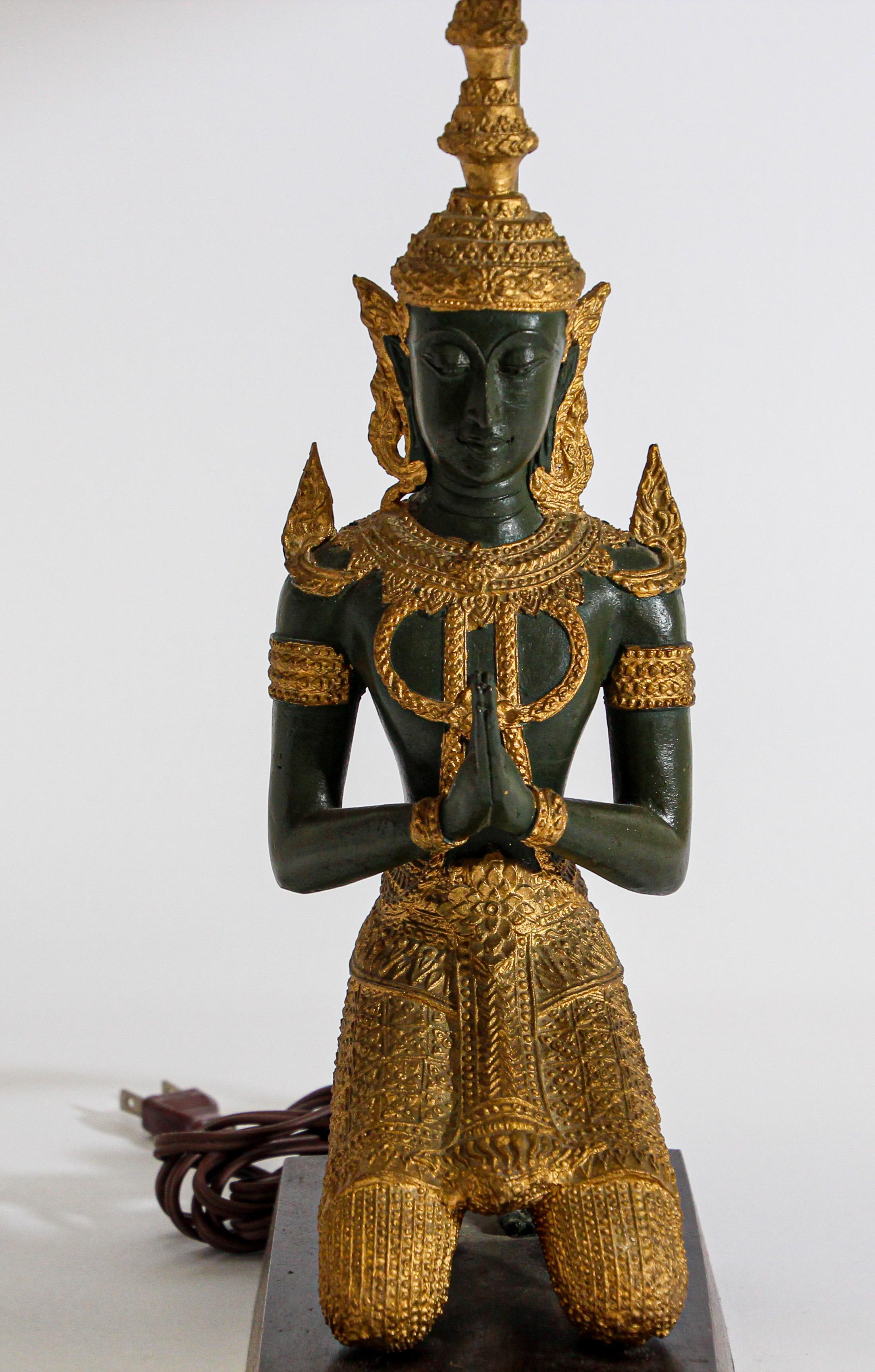 Bronze Statue of a Thai Teppanom Kneeling Angel Buddha Table Lamp In Good Condition In North Hollywood, CA