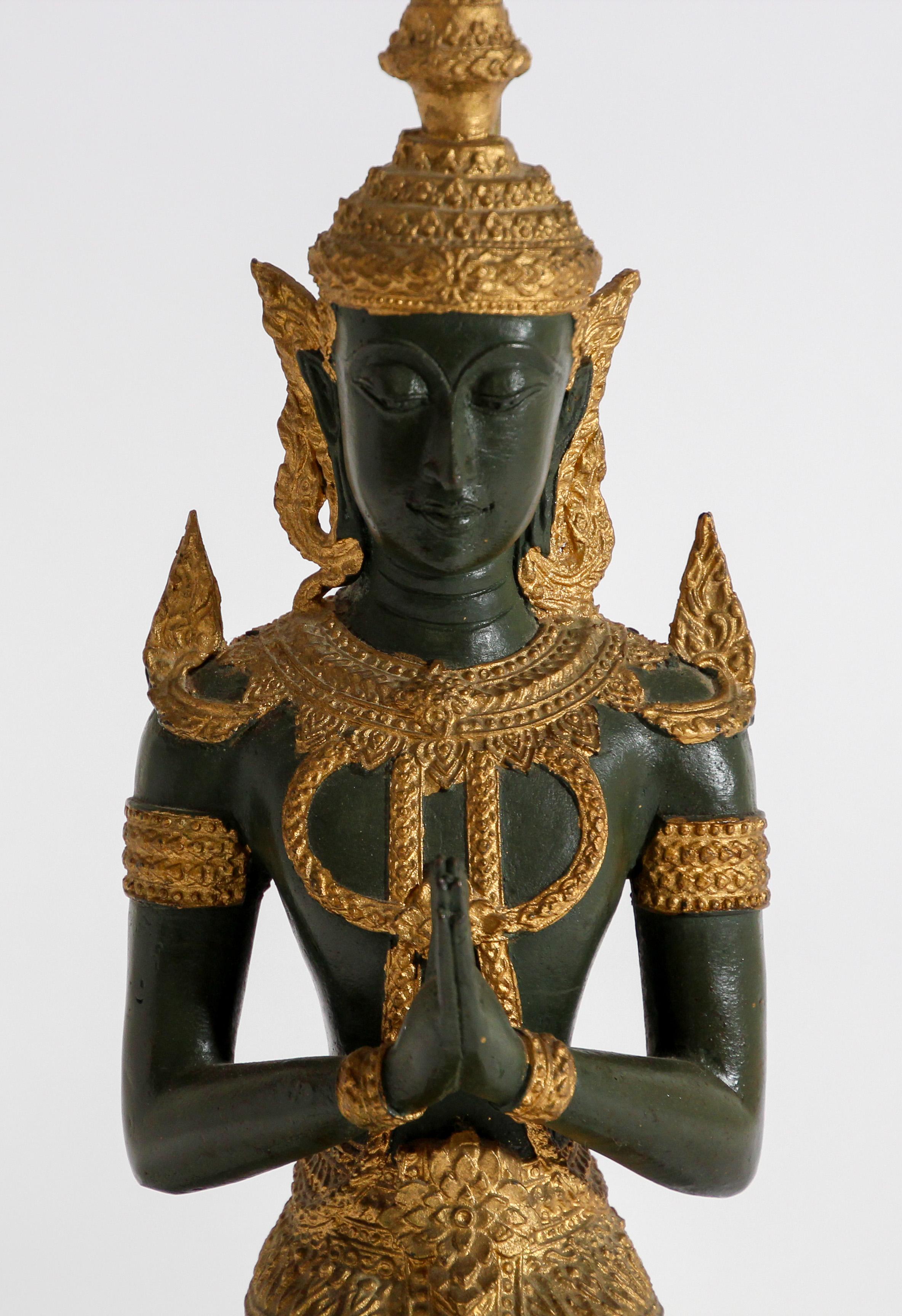 19th Century Bronze Statue of a Thai Teppanom Kneeling Angel Buddha Table Lamp