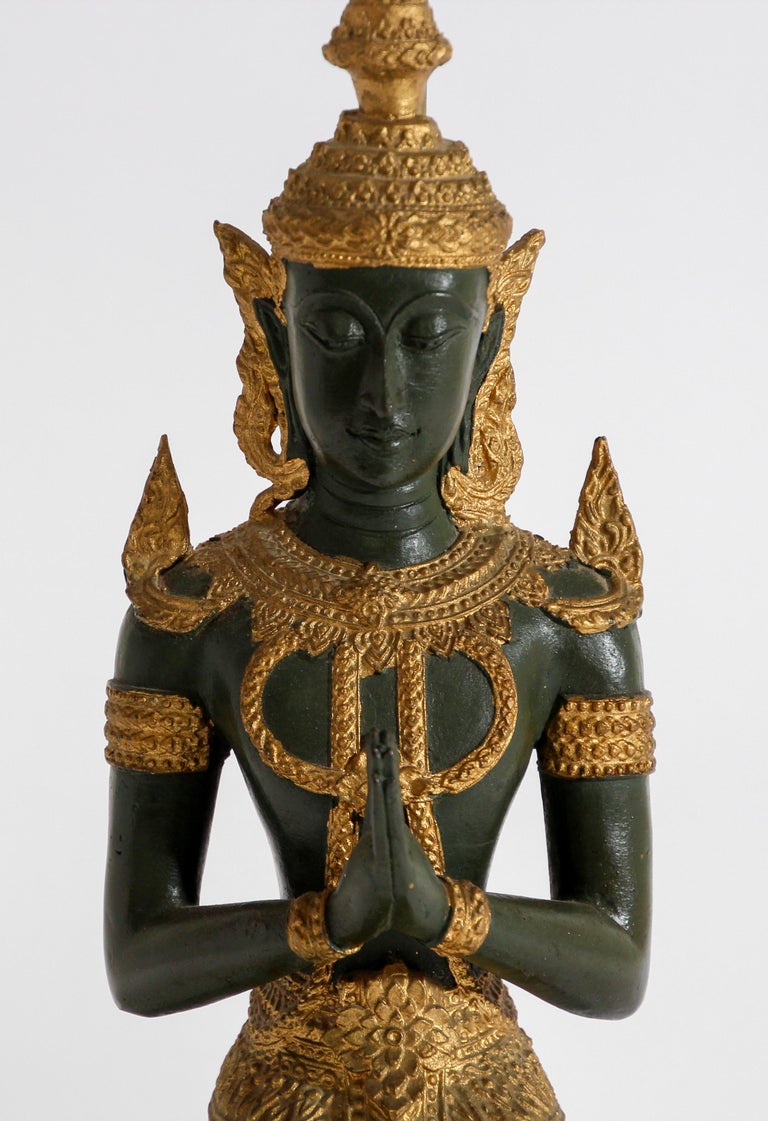 Bronze Statue of a Thai Teppanom Kneeling Angel Buddha Table Lamp at