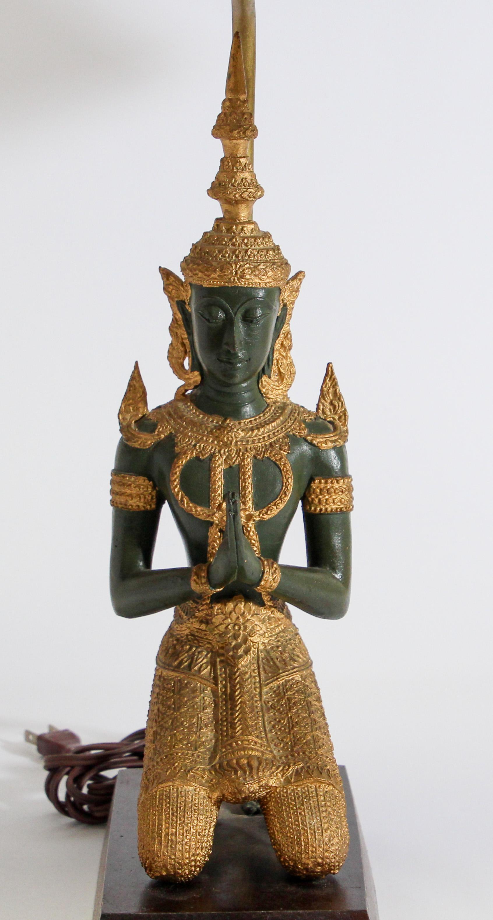 Bronze Statue of a Thai Teppanom Kneeling Angel Buddha Table Lamp 1
