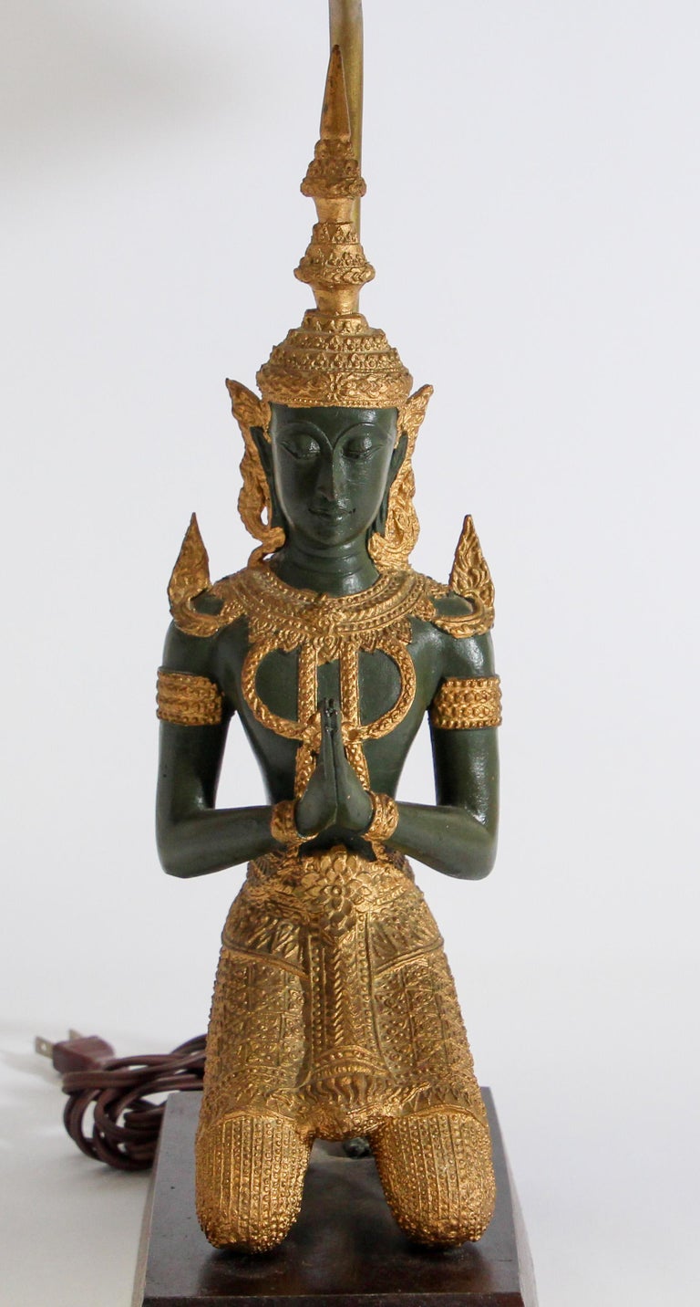 Bronze Statue of a Thai Teppanom Kneeling Angel Buddha Table Lamp at