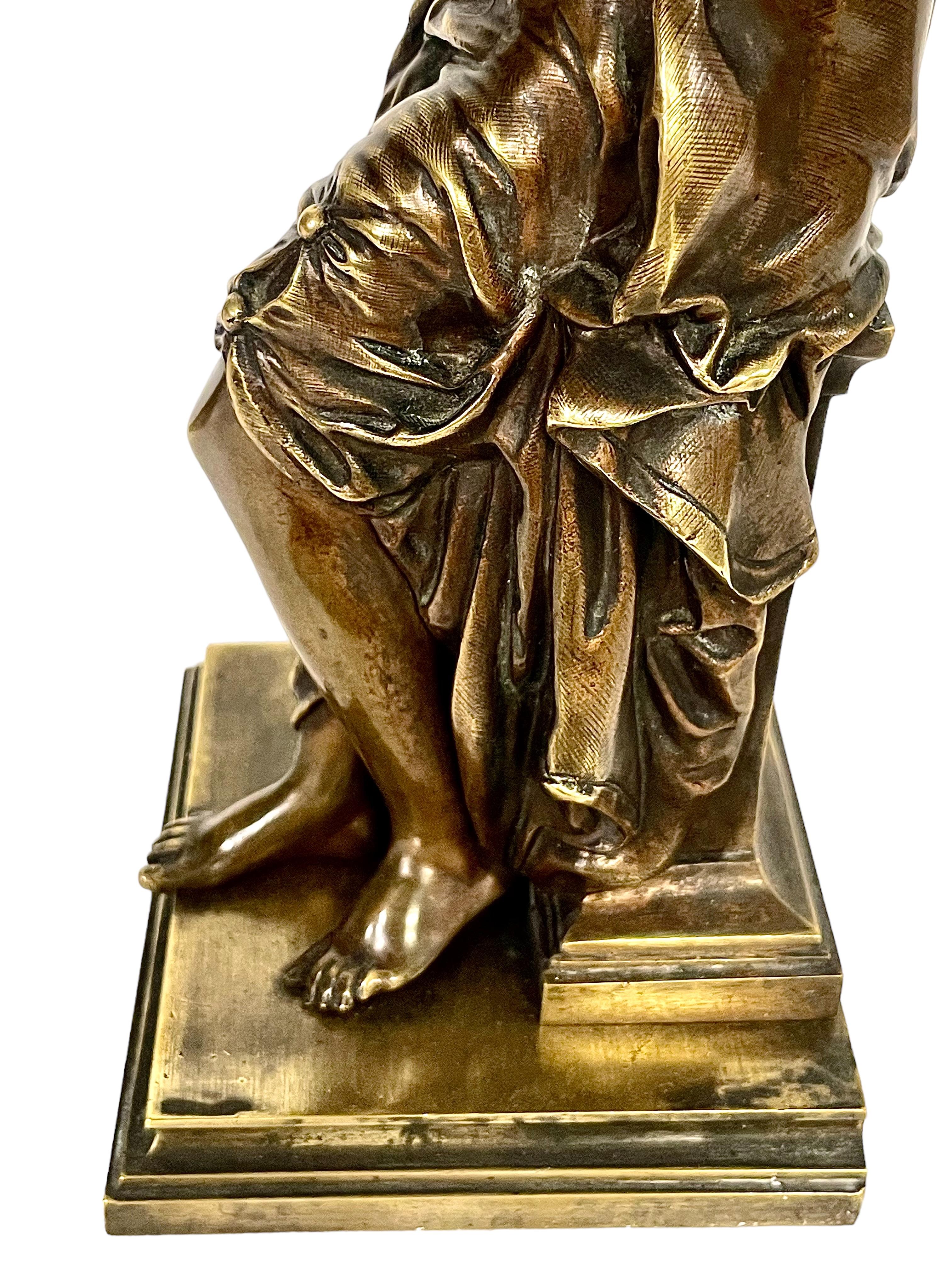 19th C. French Bronze Statue of a Young Woman with a Bird, by A.E. Gaudez For Sale 6