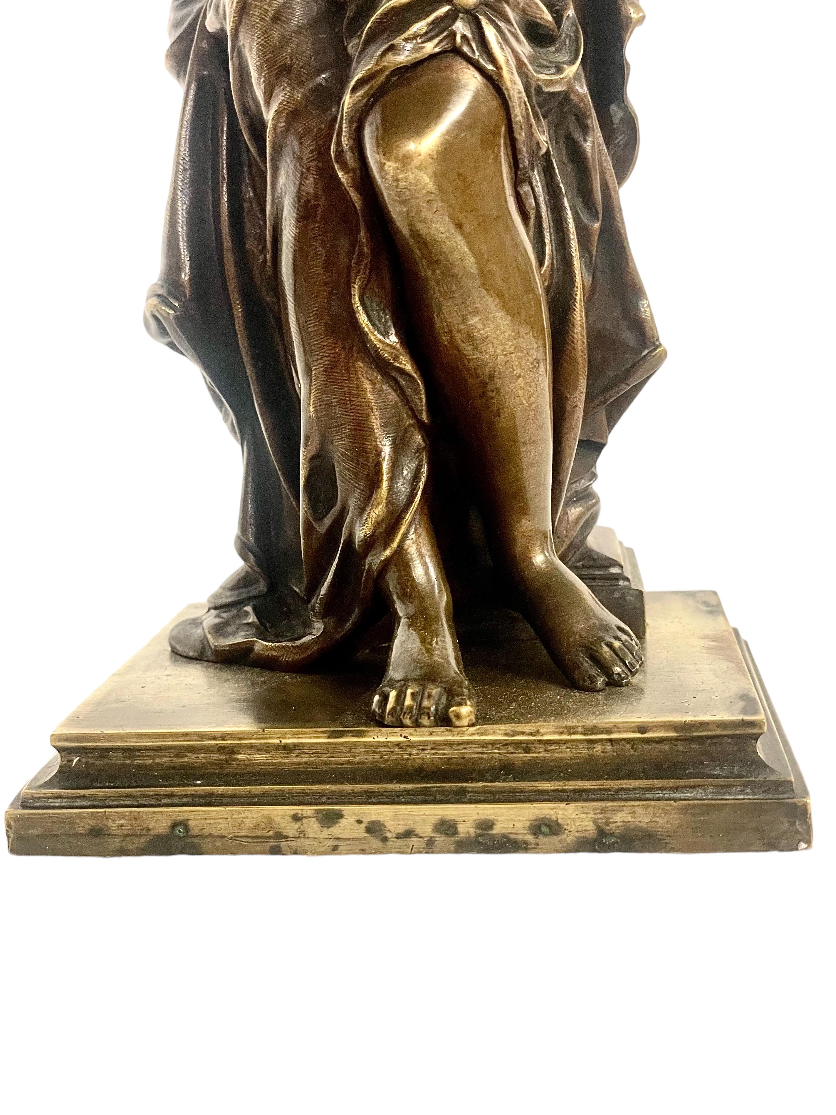 19th C. French Bronze Statue of a Young Woman with a Bird, by A.E. Gaudez For Sale 7