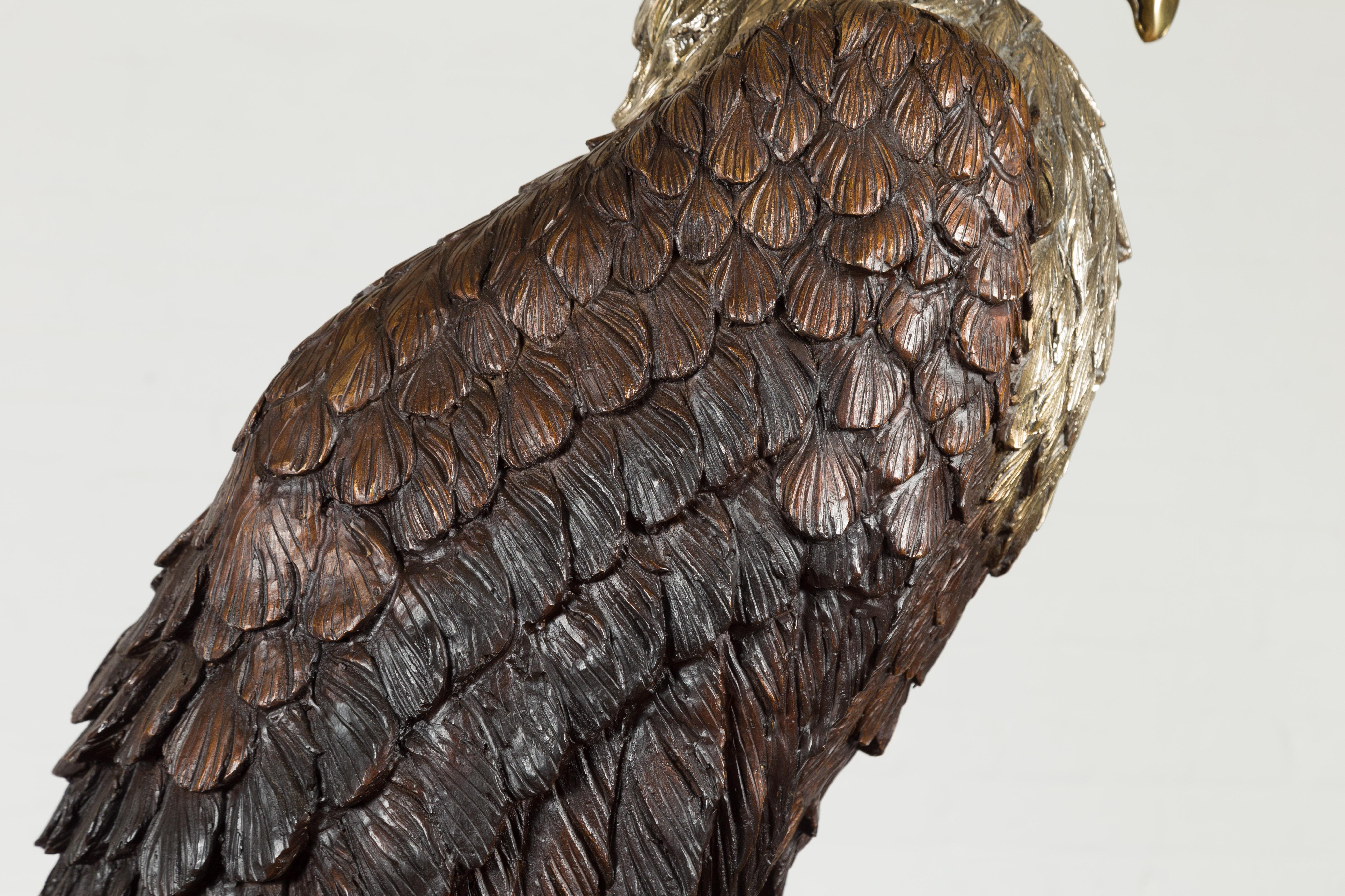 Bronze Statue of an Eagle Perched on a Branch with Gold and Silver Highlights For Sale 11