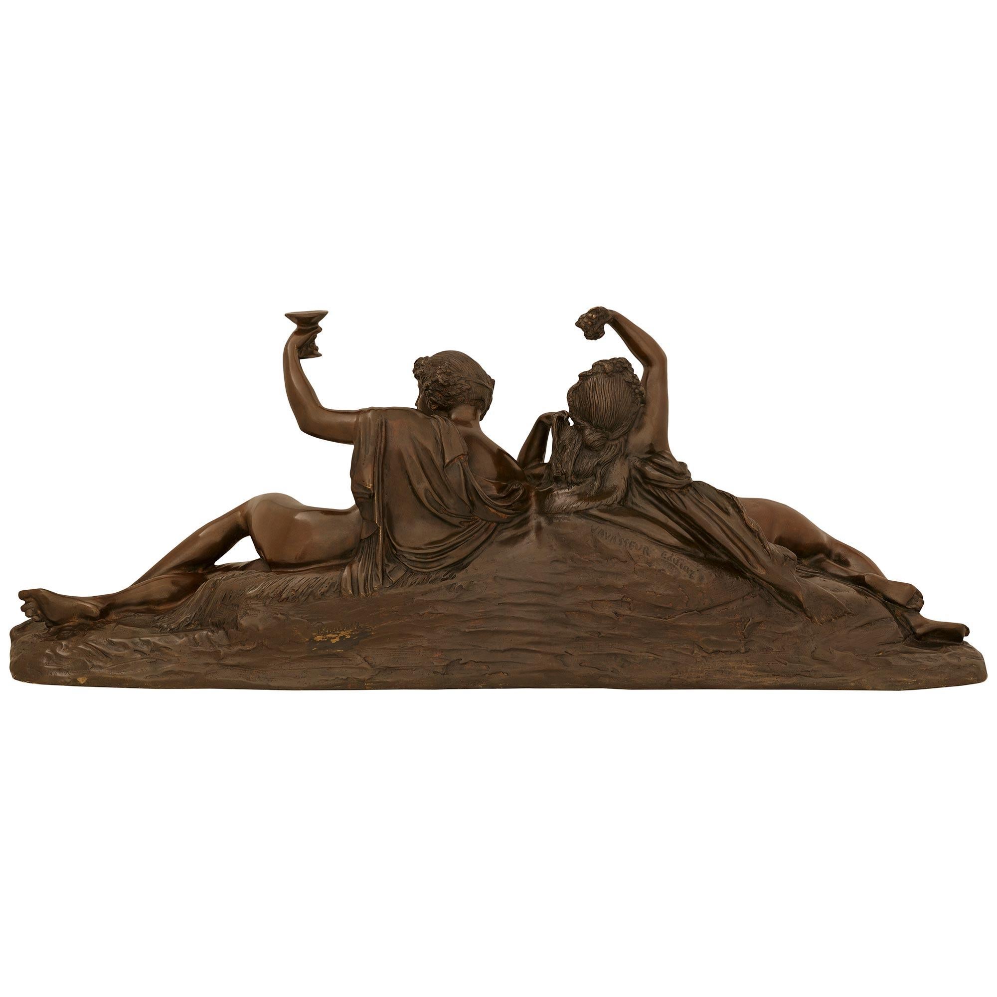 Statue en bronze de Bacchus et Ariane signée Vavasseur et par la Fonderie Pradier en vente 7