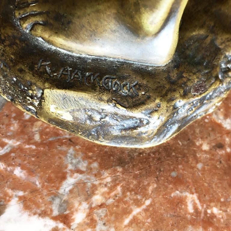 Bronze Brass Figural Statue of boy by Karl Hackstock 19th Century Vienna 1800s 1