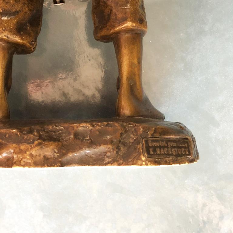 Mid-19th Century Bronze Brass Figural Statue of boy by Karl Hackstock 19th Century Vienna 1800s